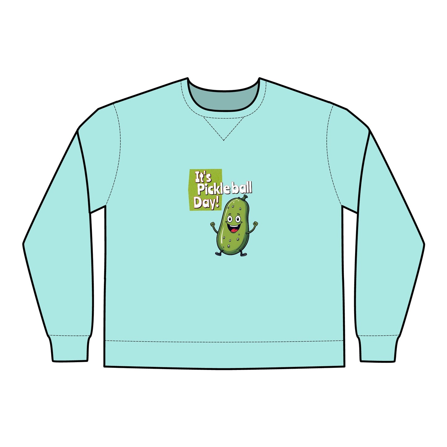 Crewneck Sweatshirt - Happy Pickle Dude - It's Pickleball Day Design