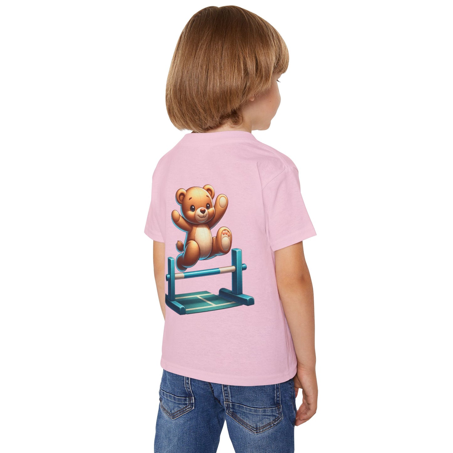 Teddy bear Jumping Hurdles, Heavy Cotton™ Toddler T-shirt, olympics, child, sports, track and field, many color choices, boy, girl