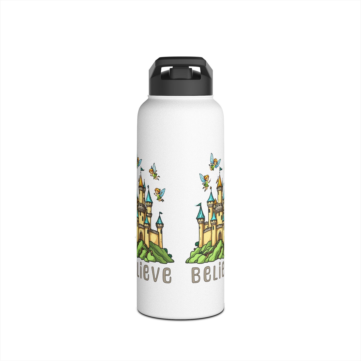 Copy of Water Bottle - Whimsical Fairies Flying Above Castle - BELIEVE