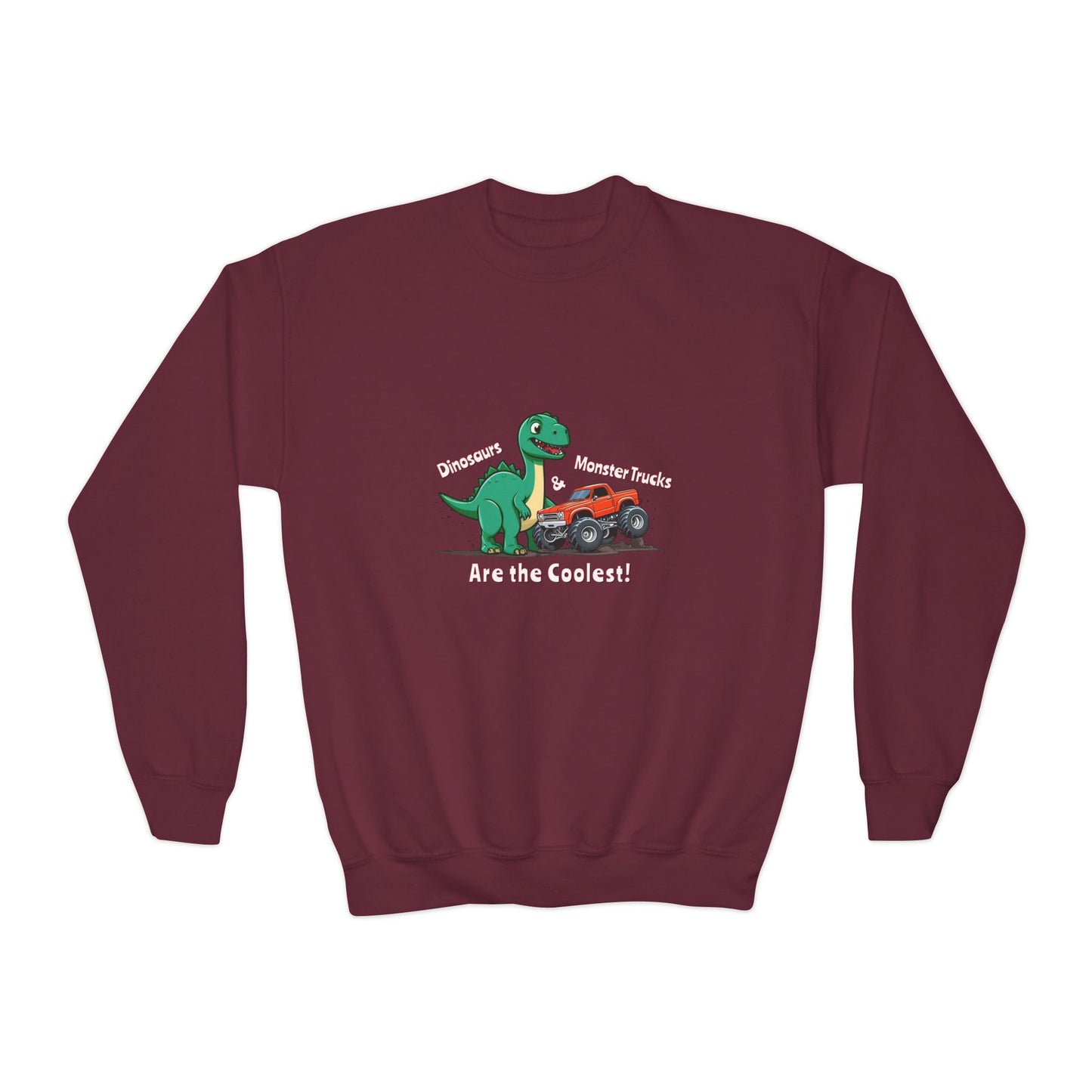Dinosaurs & Monster Trucks Are the Coolest Youth Crewneck Sweatshirt