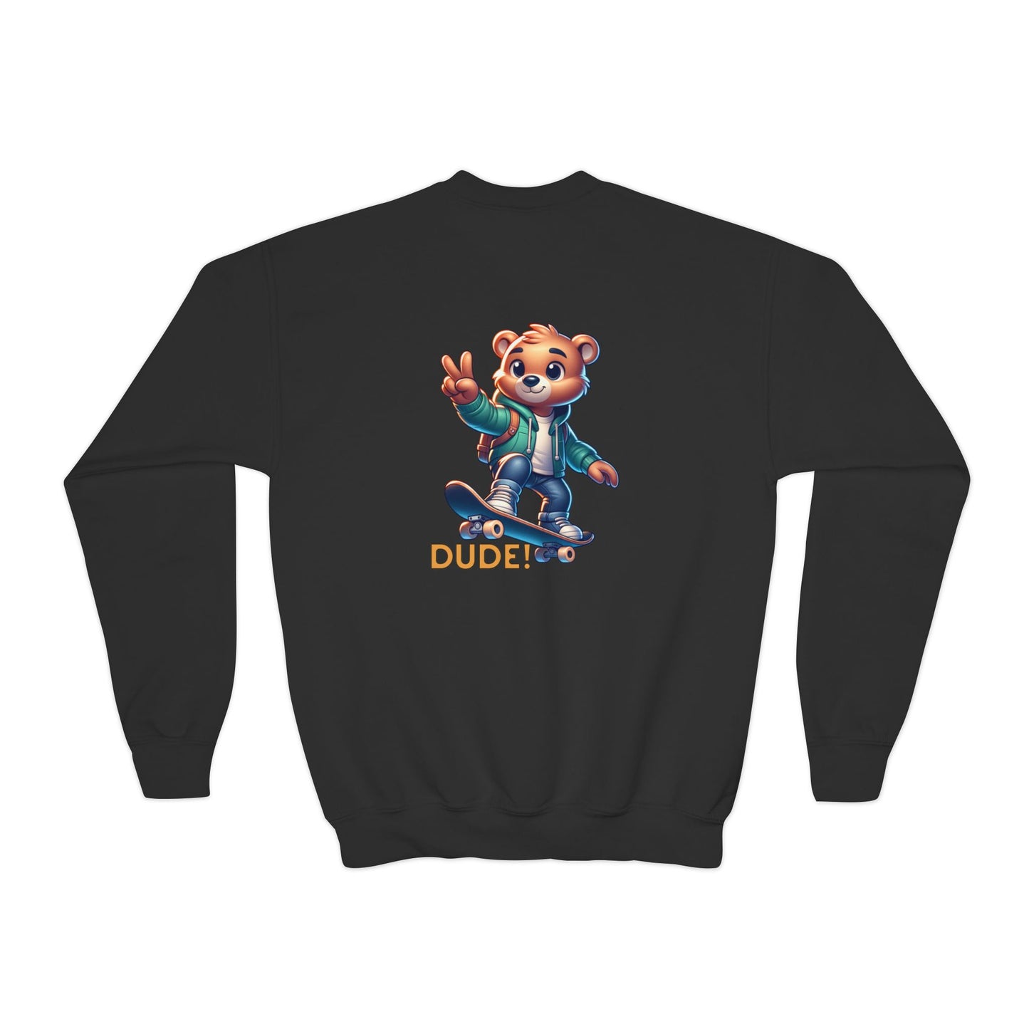 Bear Skateboard Youth Crewneck Sweatshirt with 'DUDE'