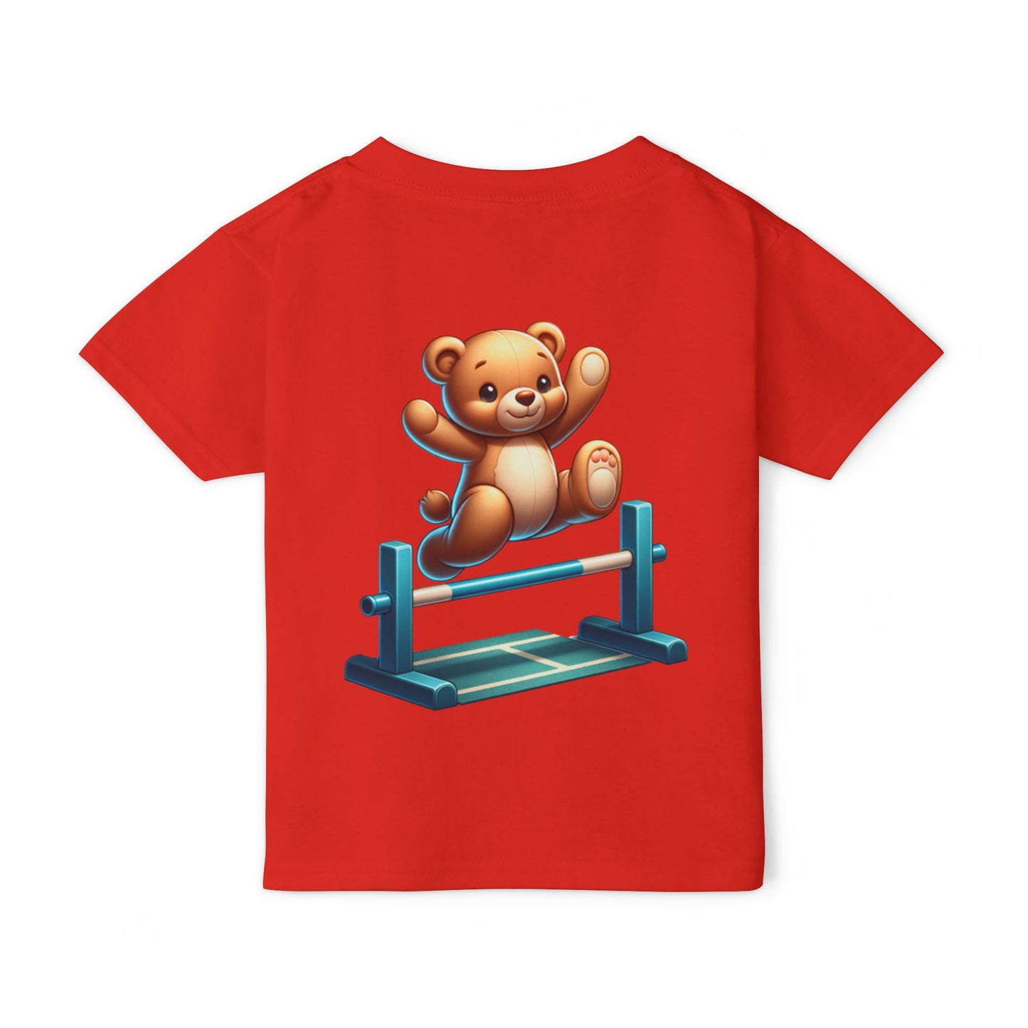 Teddy bear Jumping Hurdles, Heavy Cotton™ Toddler T-shirt, olympics, child, sports, track and field, many color choices, boy, girl