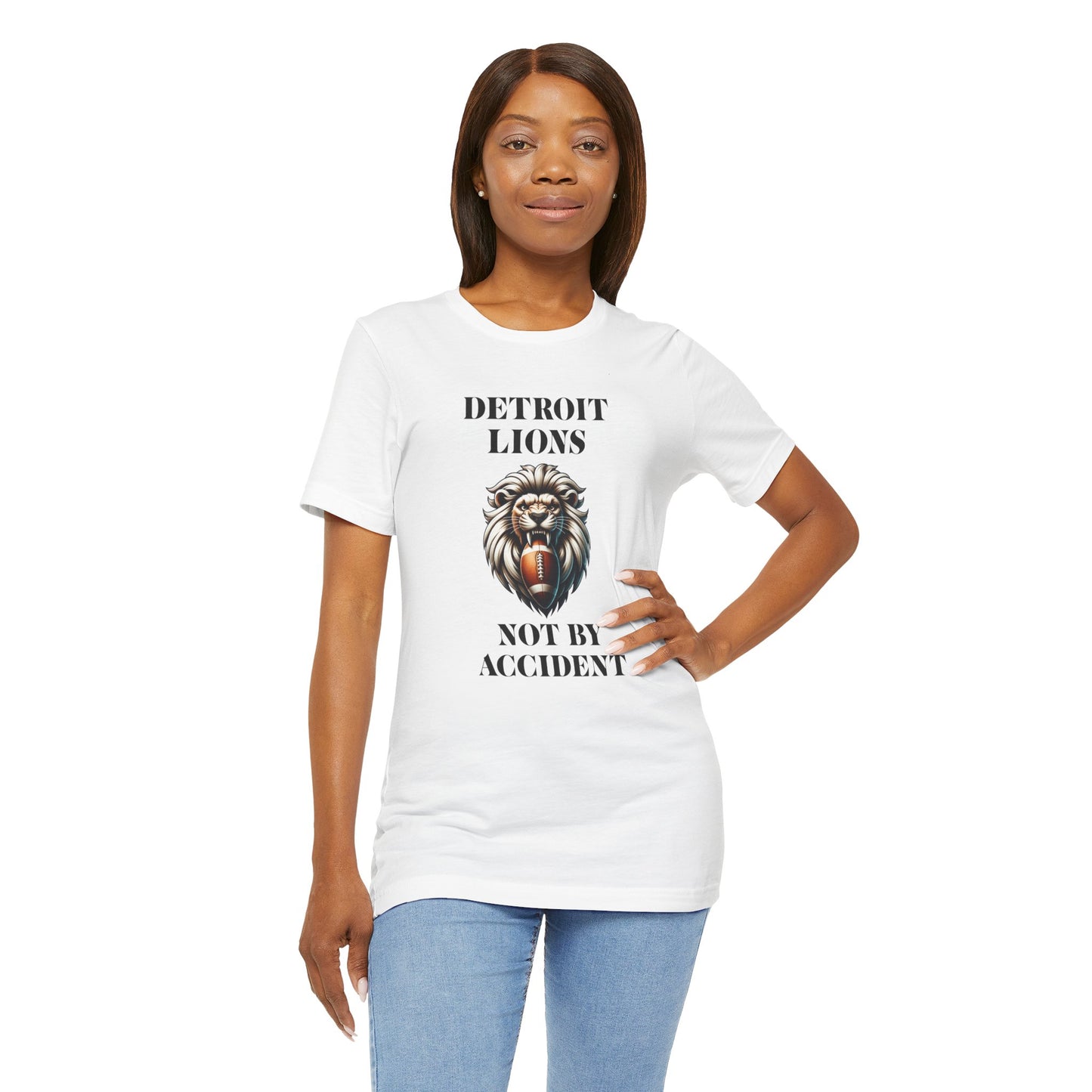 LION'S Football Tee with Locker Room Quote "Detroit Lions, Not By Accident"