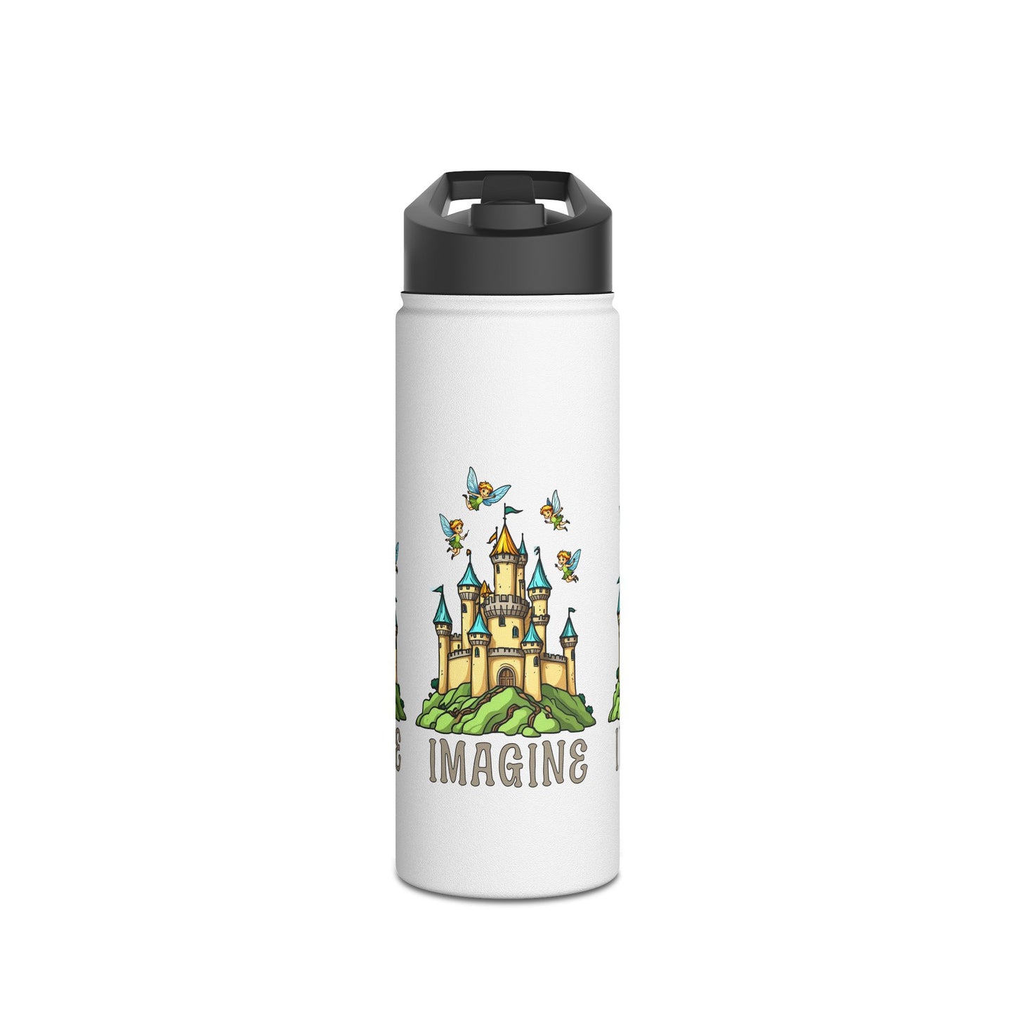 Water Bottle - Whimsical Fairies Flying Above Castle - IMAGINE