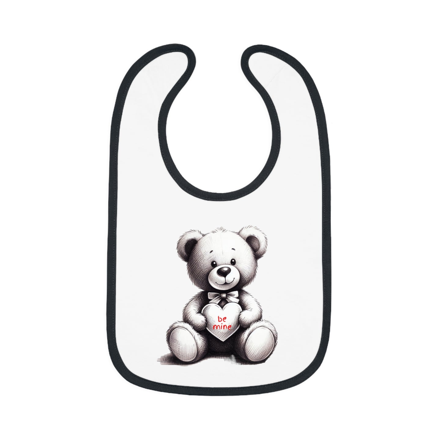 "Be Mine" – Adorable Teddy Bear Valentine’s Baby Contrast Trim Jersey Bib