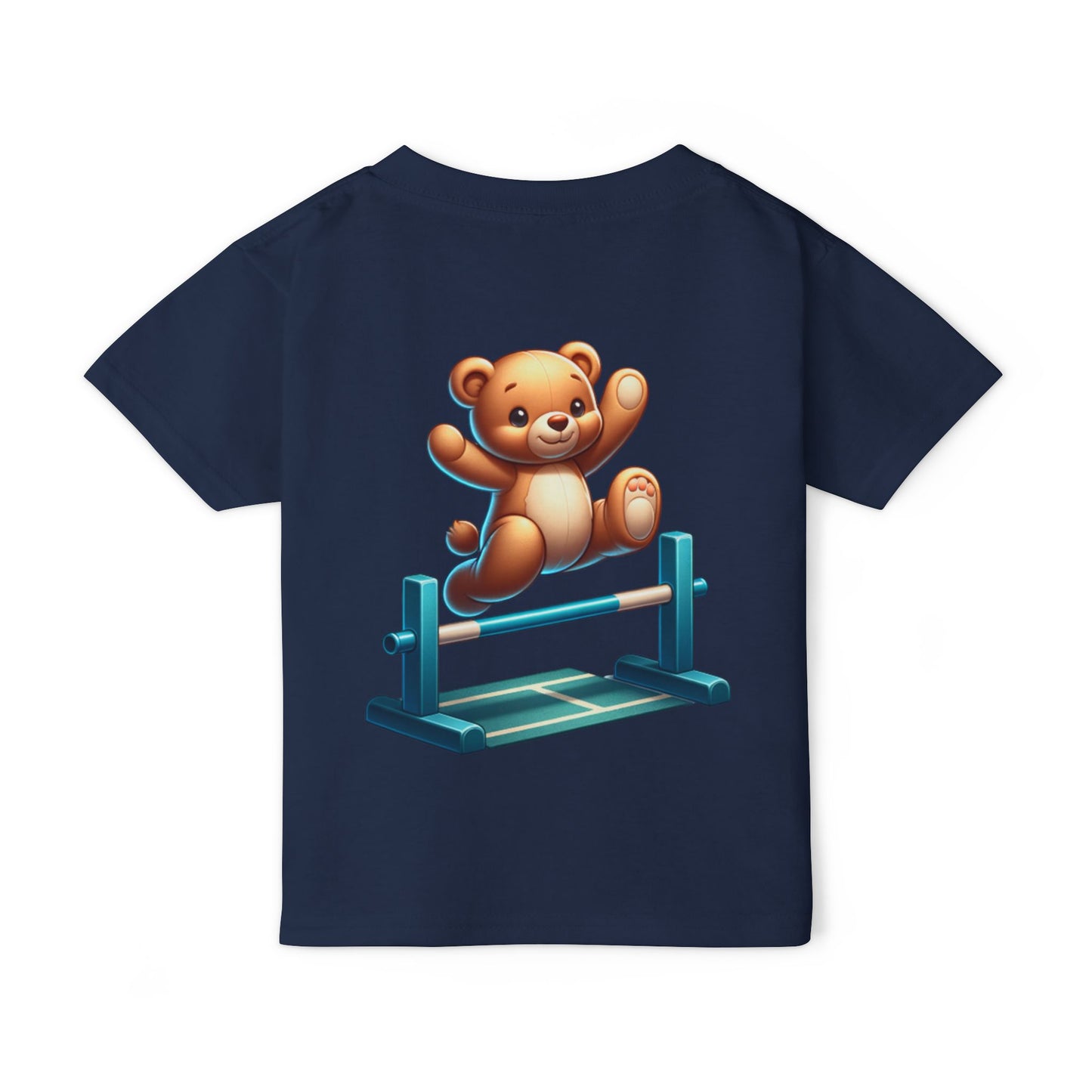 Teddy bear Jumping Hurdles, Heavy Cotton™ Toddler T-shirt, olympics, child, sports, track and field, many color choices, boy, girl