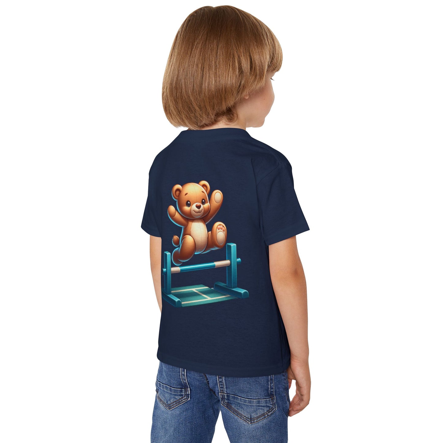 Teddy bear Jumping Hurdles, Heavy Cotton™ Toddler T-shirt, olympics, child, sports, track and field, many color choices, boy, girl