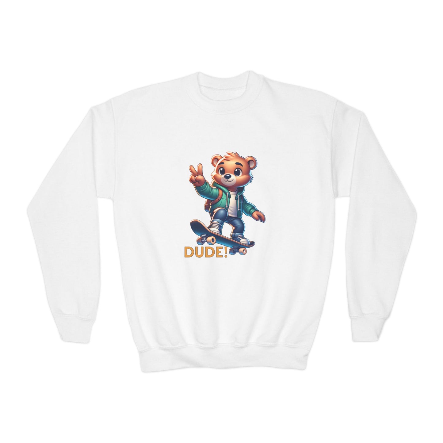 Bear Skateboard Youth Crewneck Sweatshirt with 'DUDE'