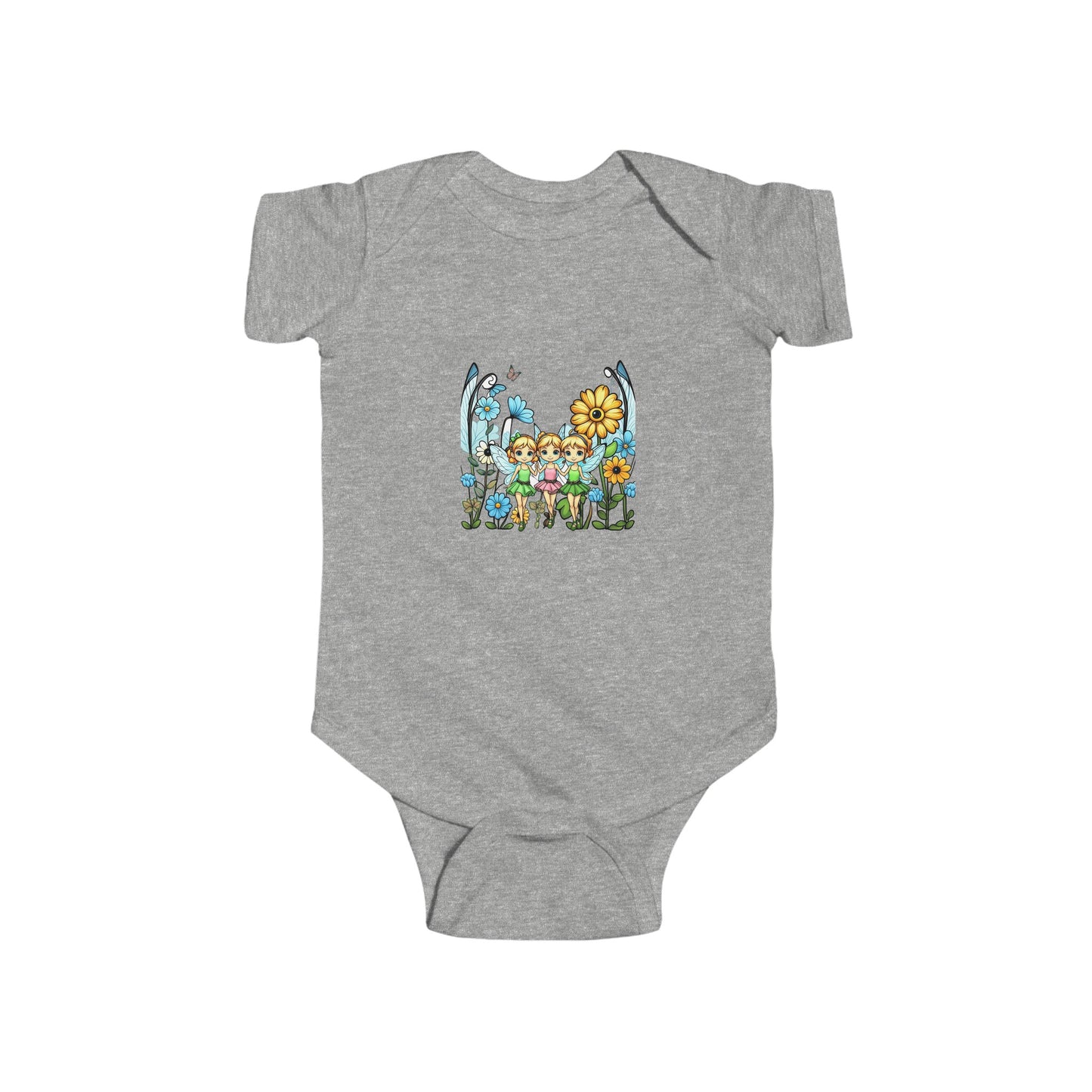 Copy of Baby Bodysuit Fairies in a Fairy Garden Bright Colorful Happy
