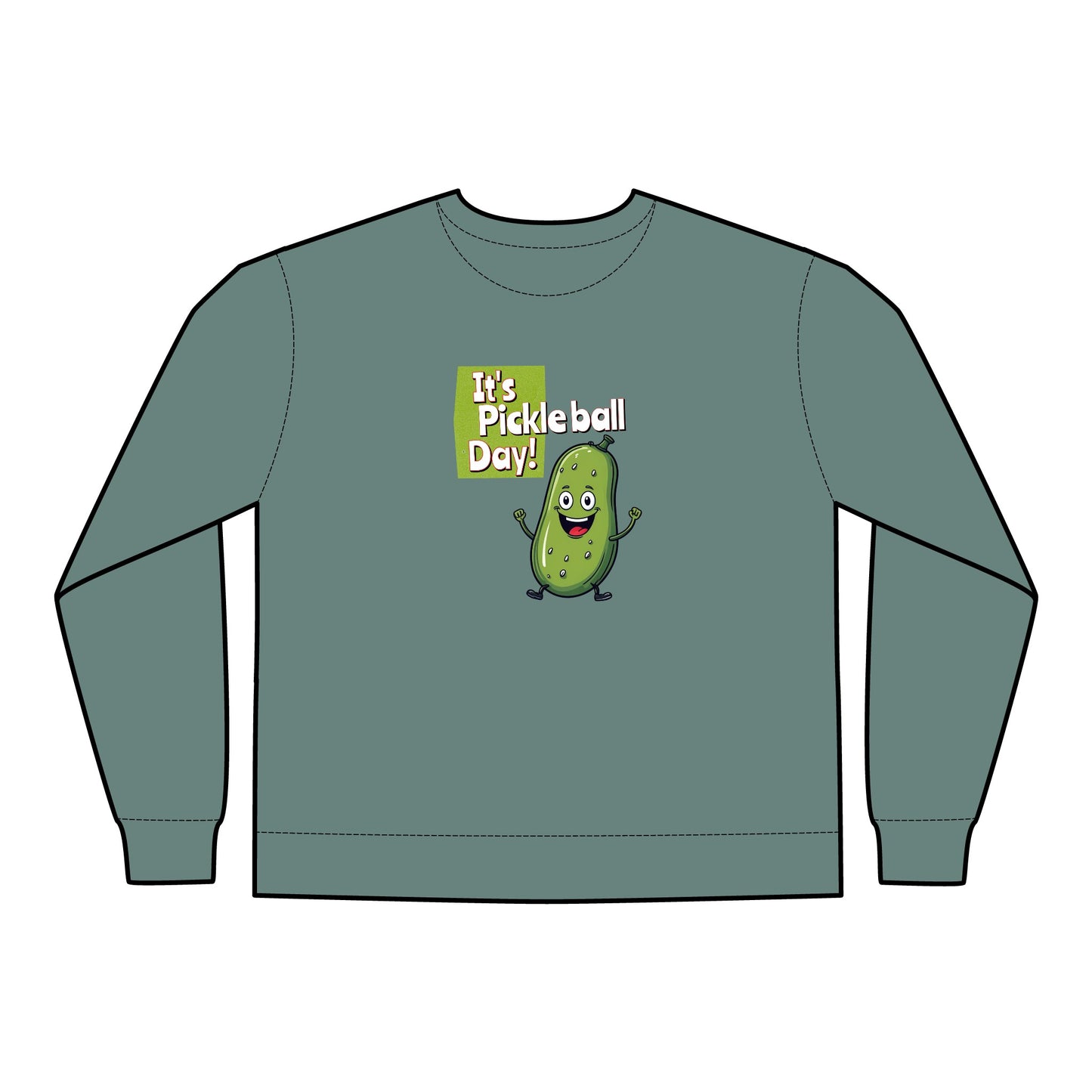 Crewneck Sweatshirt - Happy Pickle Dude - It's Pickleball Day Design