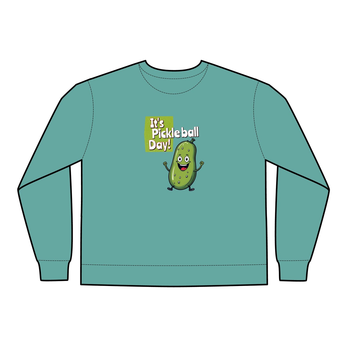 Crewneck Sweatshirt - Happy Pickle Dude - It's Pickleball Day Design