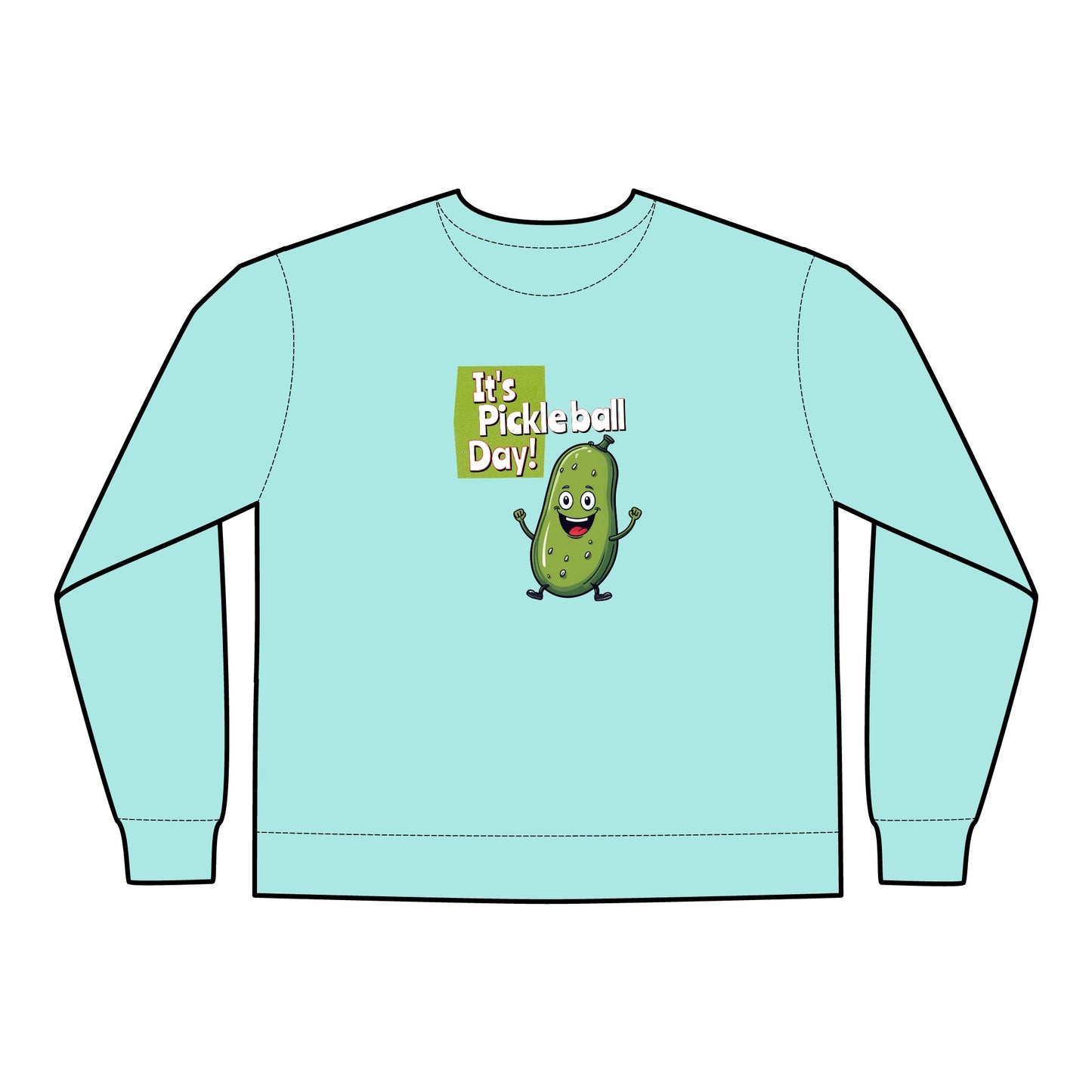 Crewneck Sweatshirt - Happy Pickle Dude - It's Pickleball Day Design