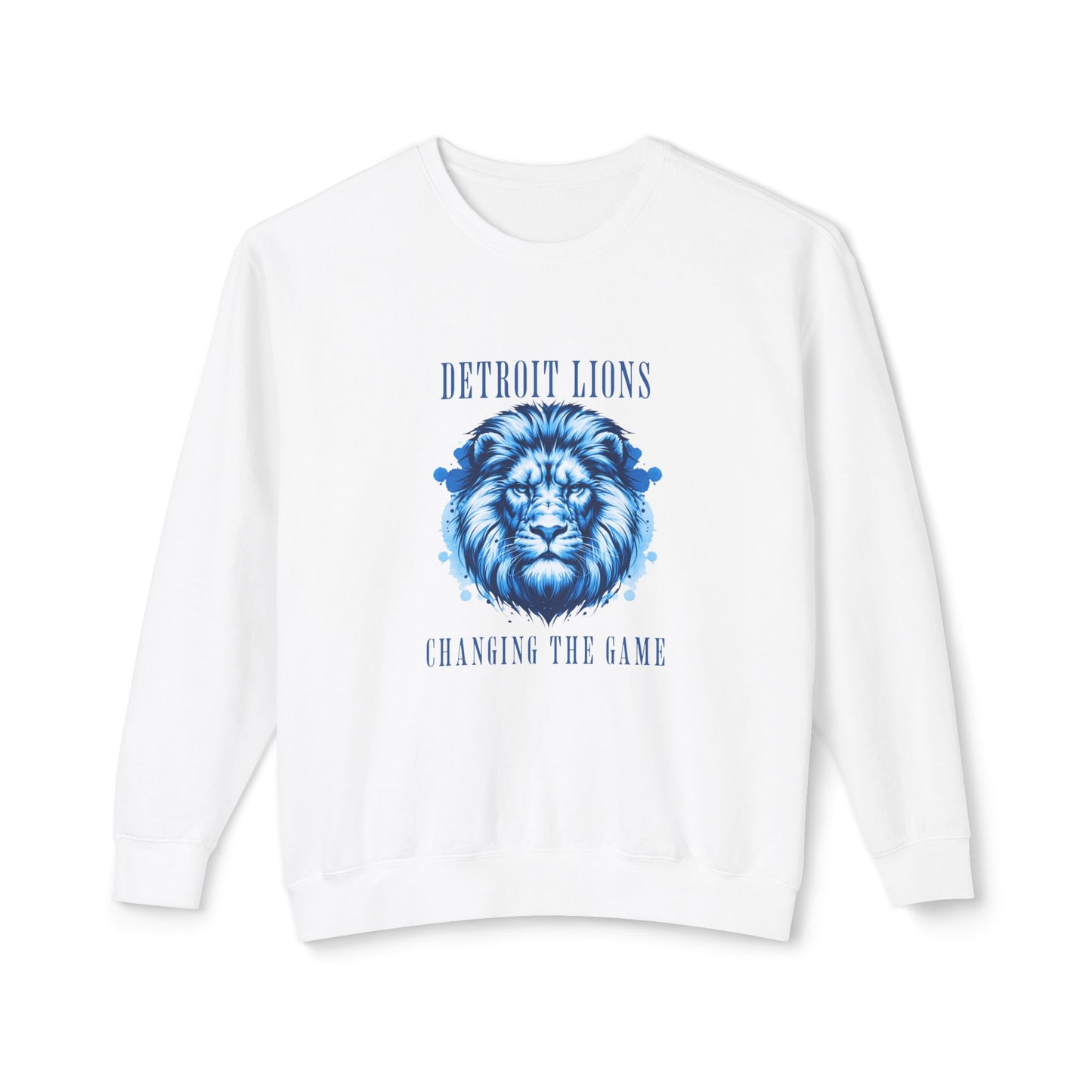 Sweatshirt features a quote, "Detroit Lions,Changing the Game"
