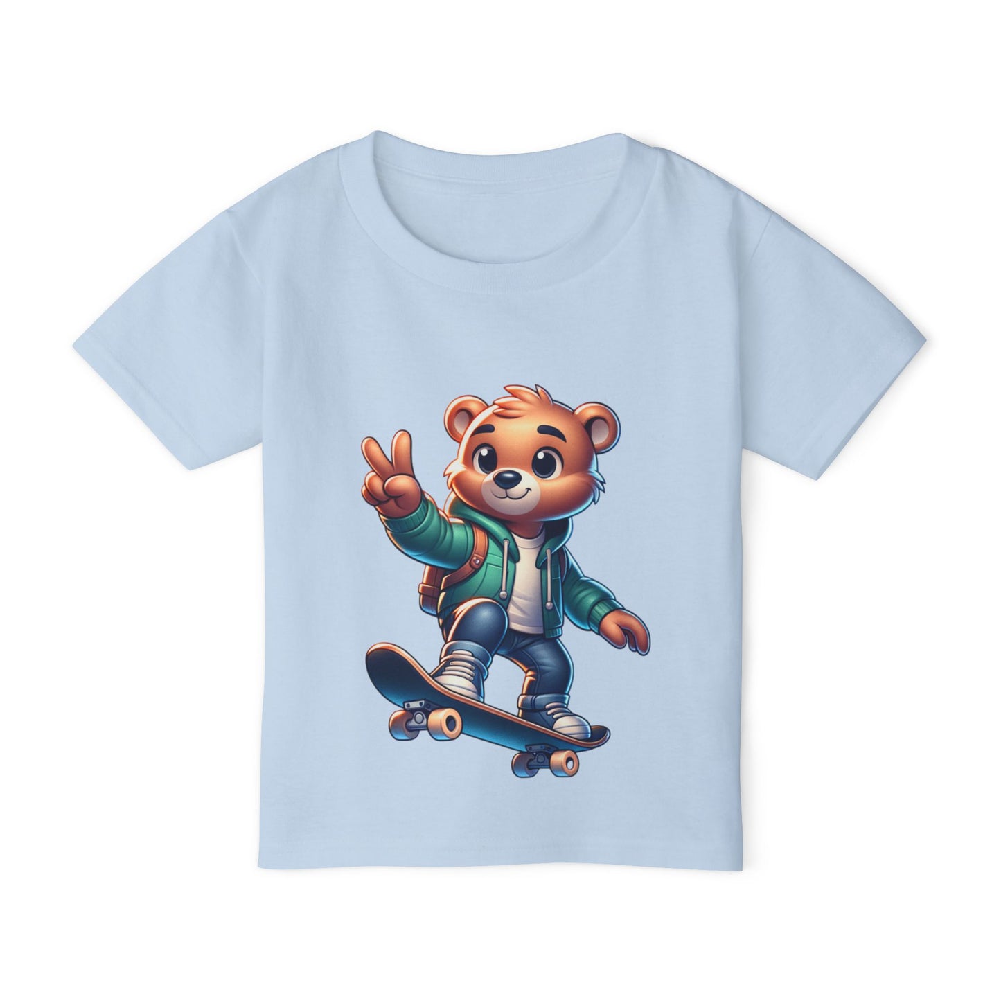 Bear Skateboarding toddler T-Shirt - Peace Sign Graphic TeeHeavy Cottonâ„¢ Toddler T-shirt, teenage bear riding a skateboard, many colors, olympics, sports, cartoon style