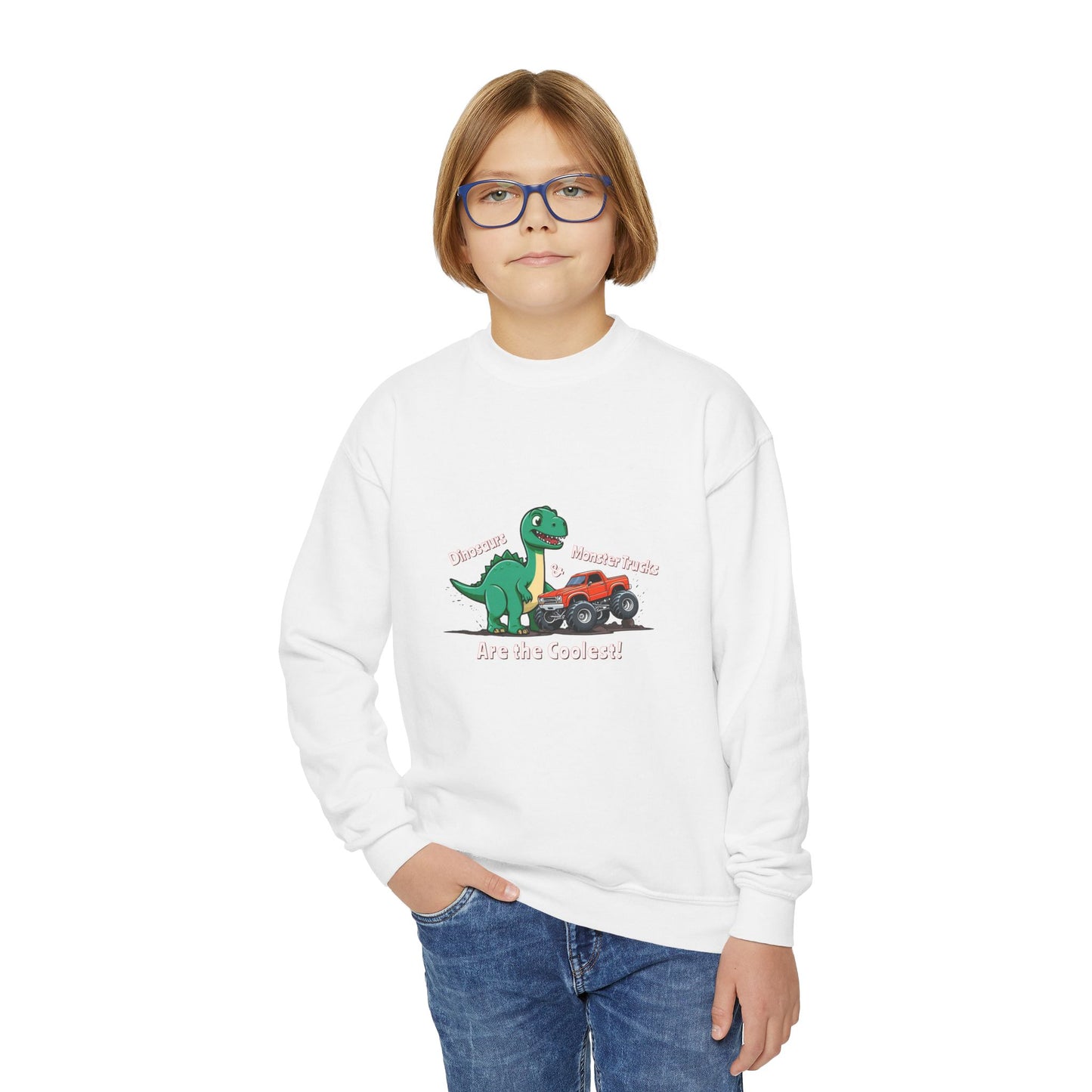 Dinosaurs & Monster Trucks Are the Coolest Youth Crewneck Sweatshirt