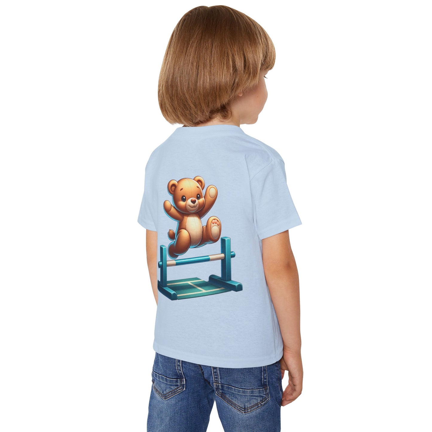 Teddy bear Jumping Hurdles, Heavy Cotton™ Toddler T-shirt, olympics, child, sports, track and field, many color choices, boy, girl