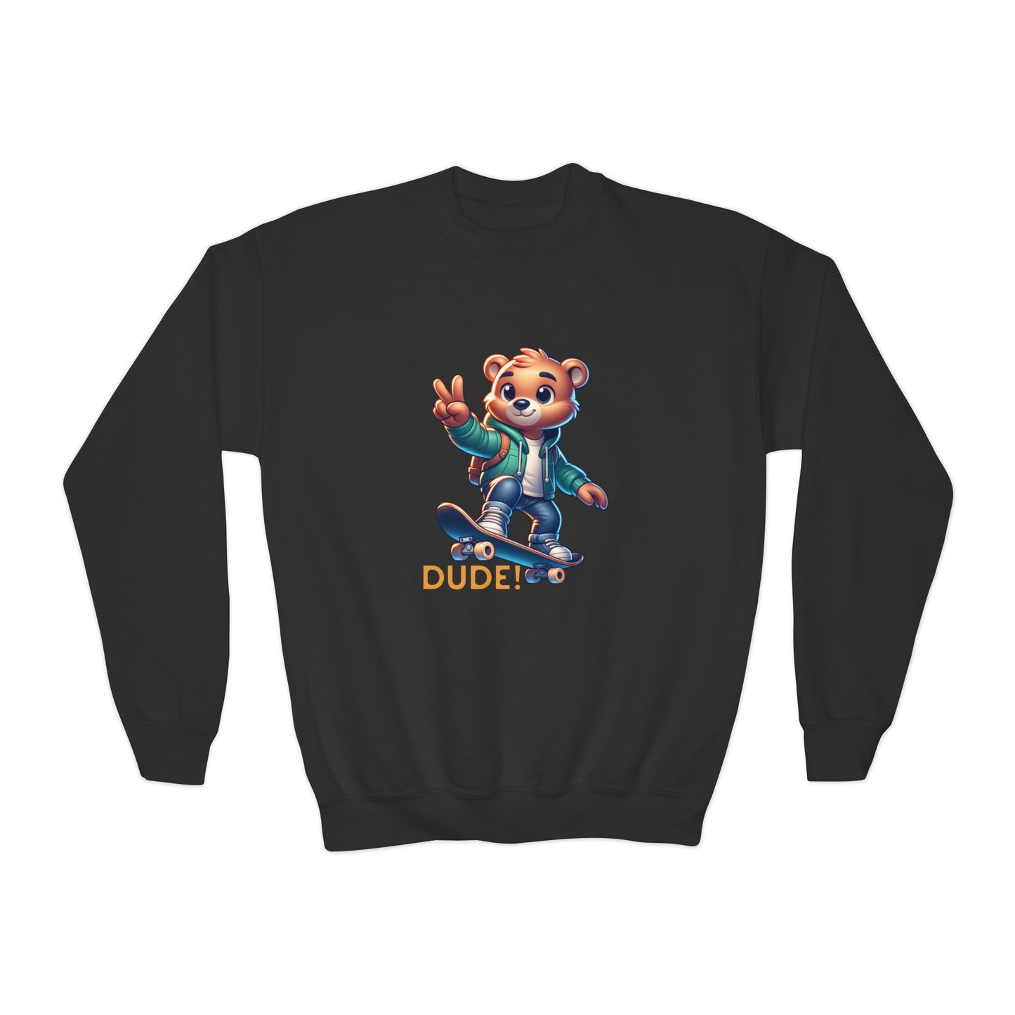 Bear Skateboard Youth Crewneck Sweatshirt with 'DUDE'