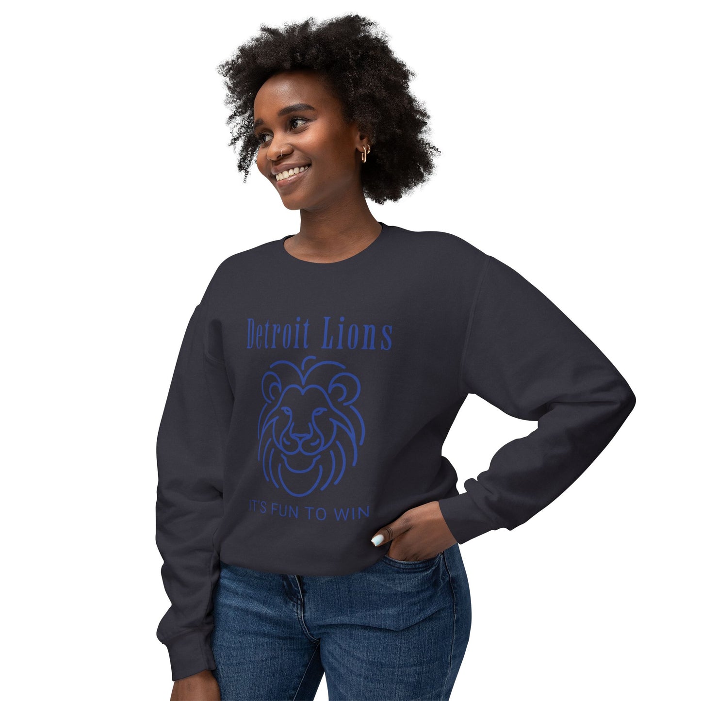 Unisex Sweatshirt features a quote, "Detroit Lions, It's Fun to Win"
