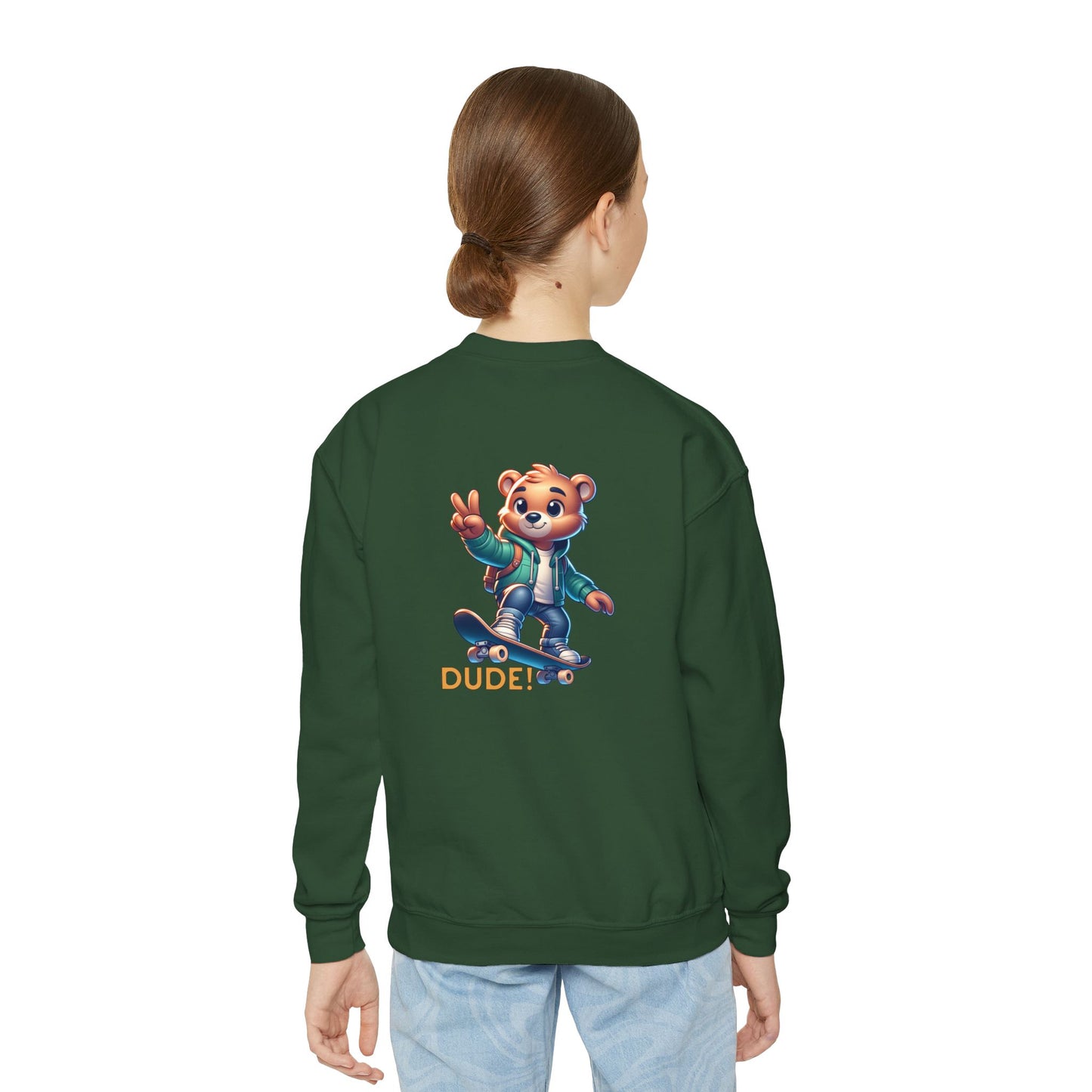 Bear Skateboard Youth Crewneck Sweatshirt with 'DUDE'
