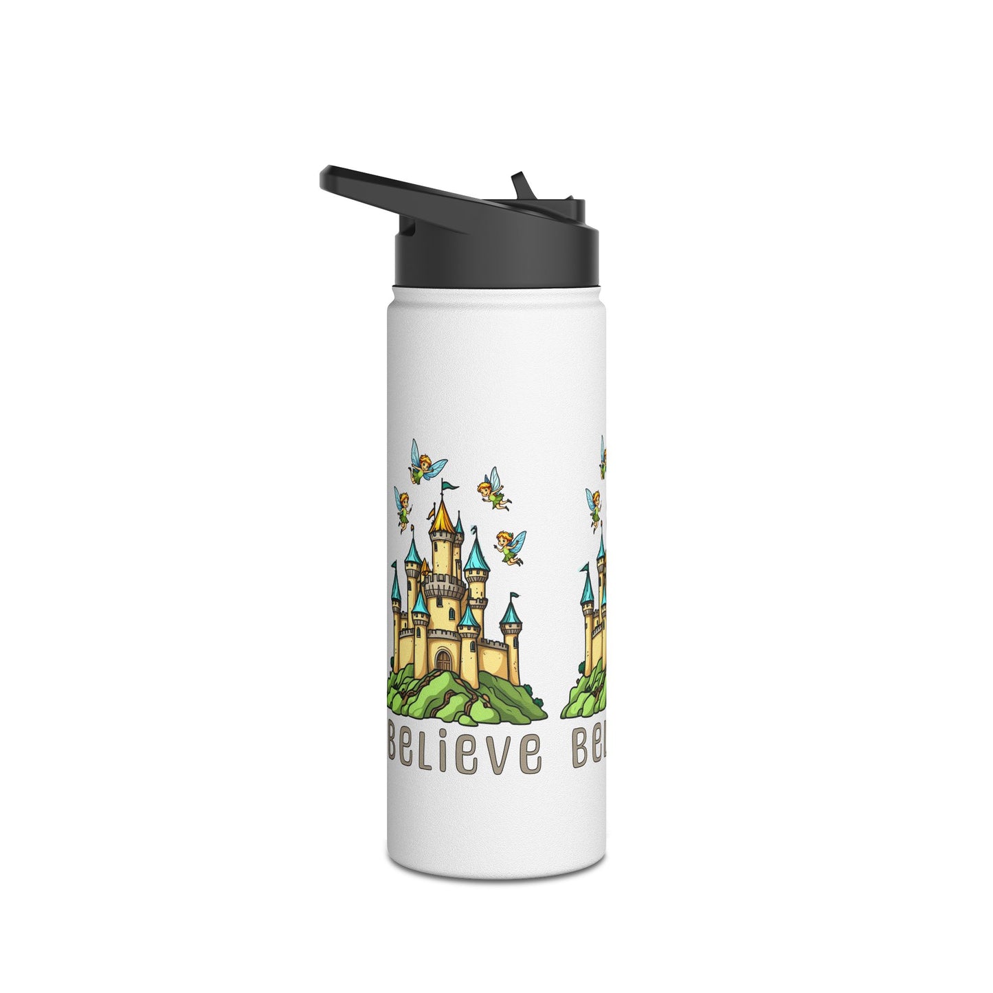 Copy of Water Bottle - Whimsical Fairies Flying Above Castle - BELIEVE