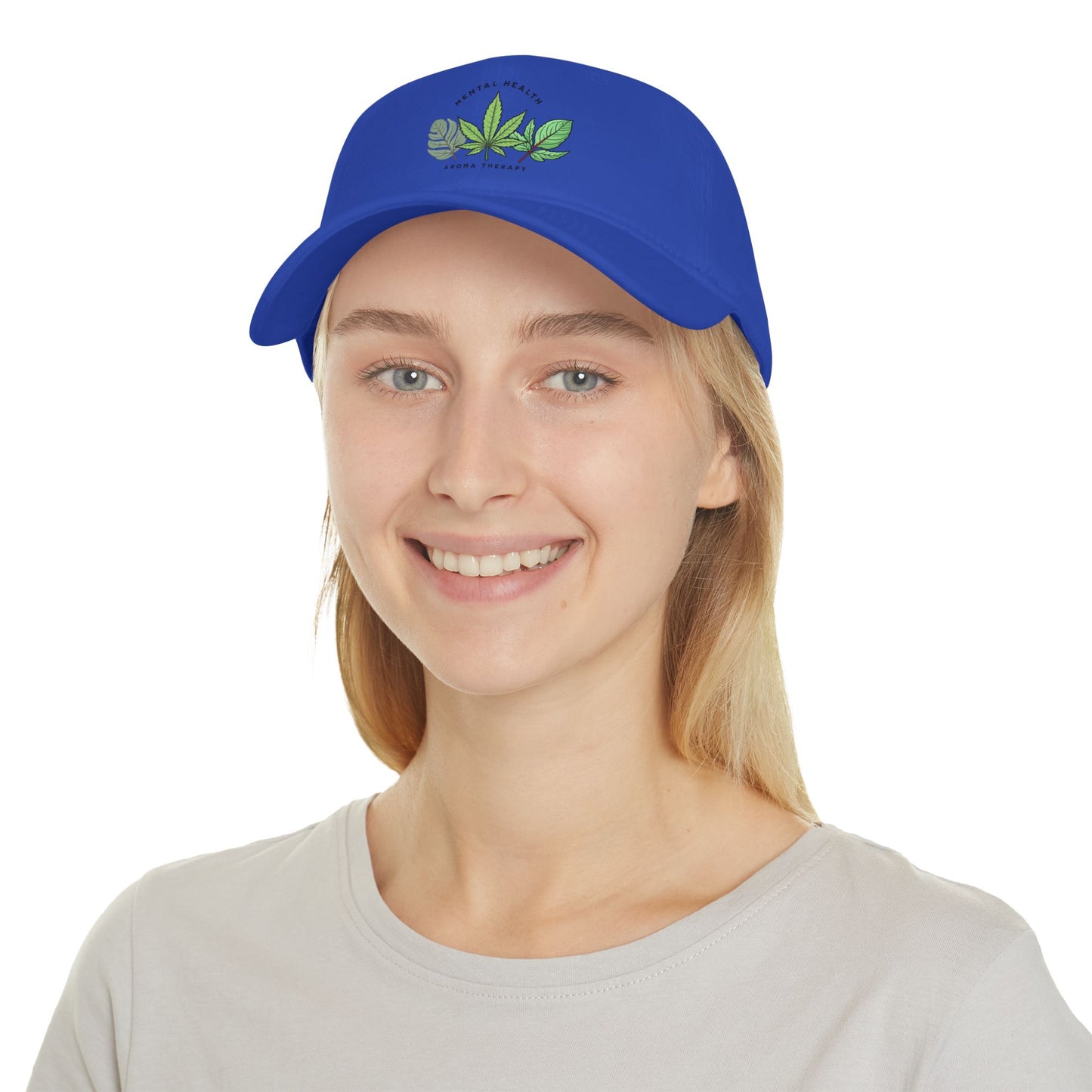 "Mental Health Aromatherapy Hat – Lavender, Cannabis, Eucalyptus Leaves Design | Creations by Paulak" Low Profile Baseball Cap
