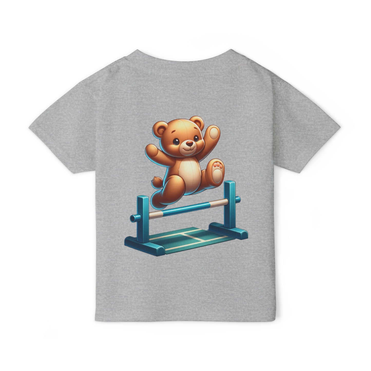 Teddy bear Jumping Hurdles, Heavy Cotton™ Toddler T-shirt, olympics, child, sports, track and field, many color choices, boy, girl