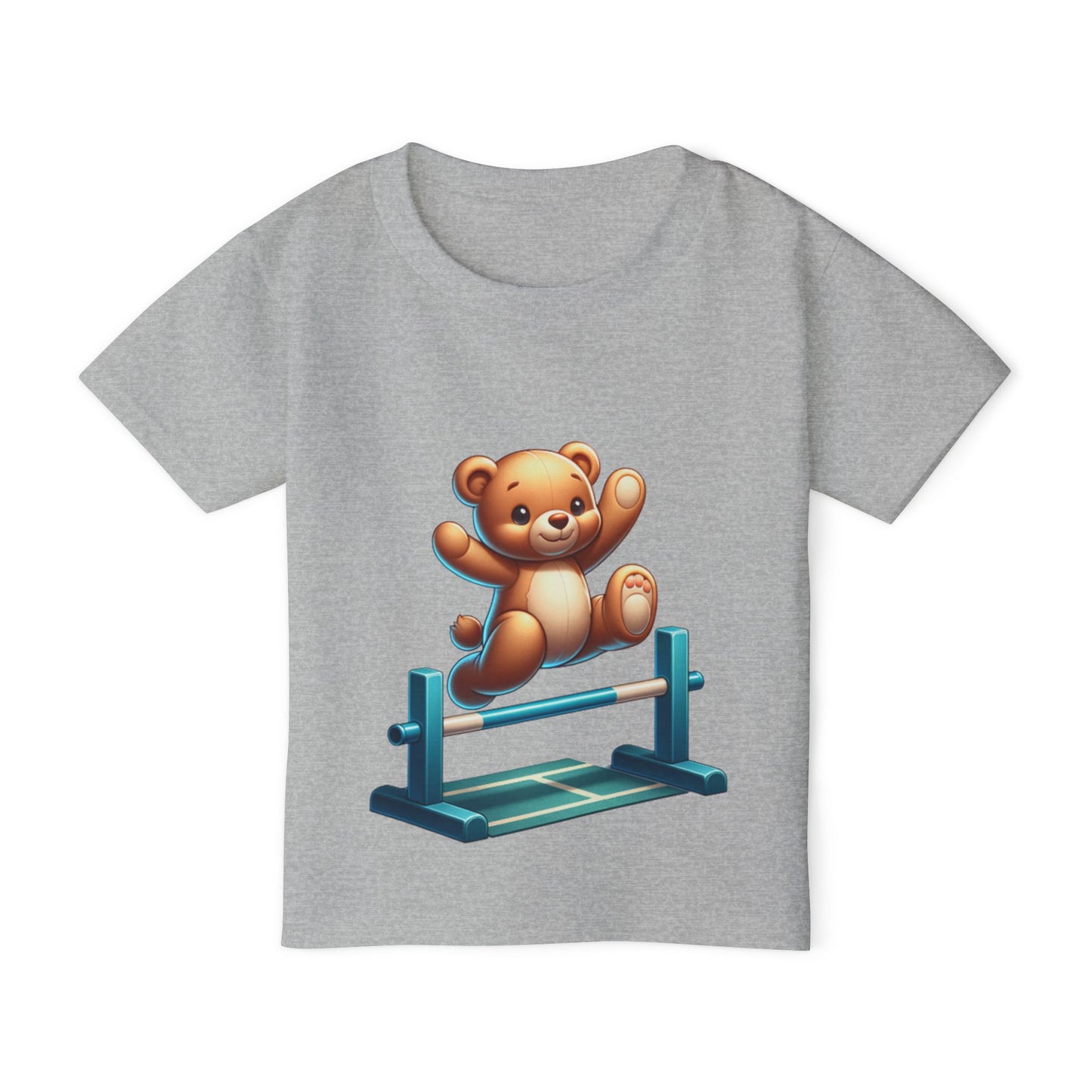 Teddy bear Jumping Hurdles, Heavy Cotton™ Toddler T-shirt, olympics, child, sports, track and field, many color choices, boy, girl