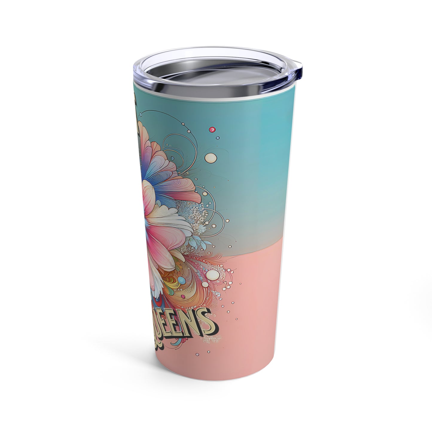 Confident Queen Tumbler 20oz, floral, pink, blues, greens, yellows