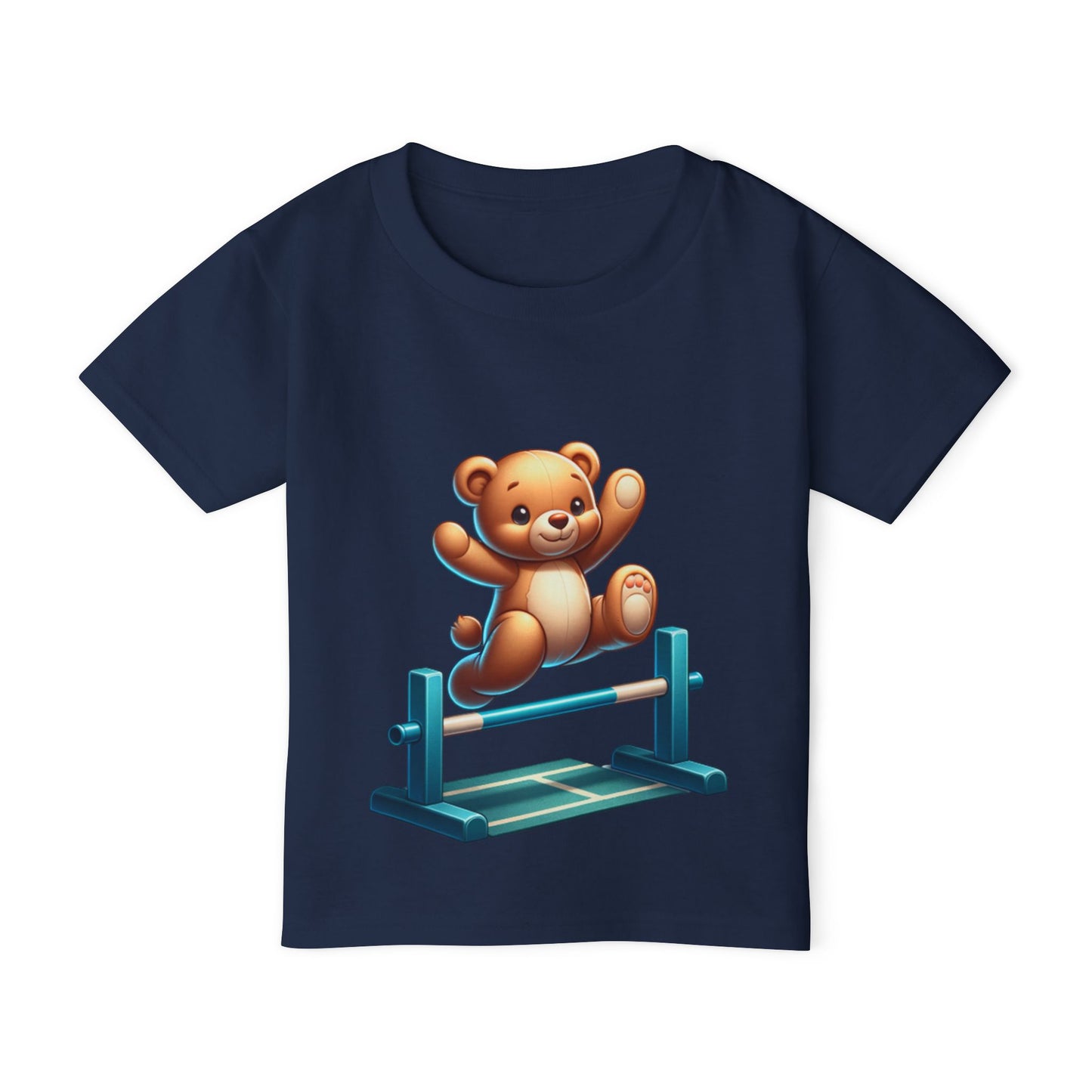 Teddy bear Jumping Hurdles, Heavy Cotton™ Toddler T-shirt, olympics, child, sports, track and field, many color choices, boy, girl