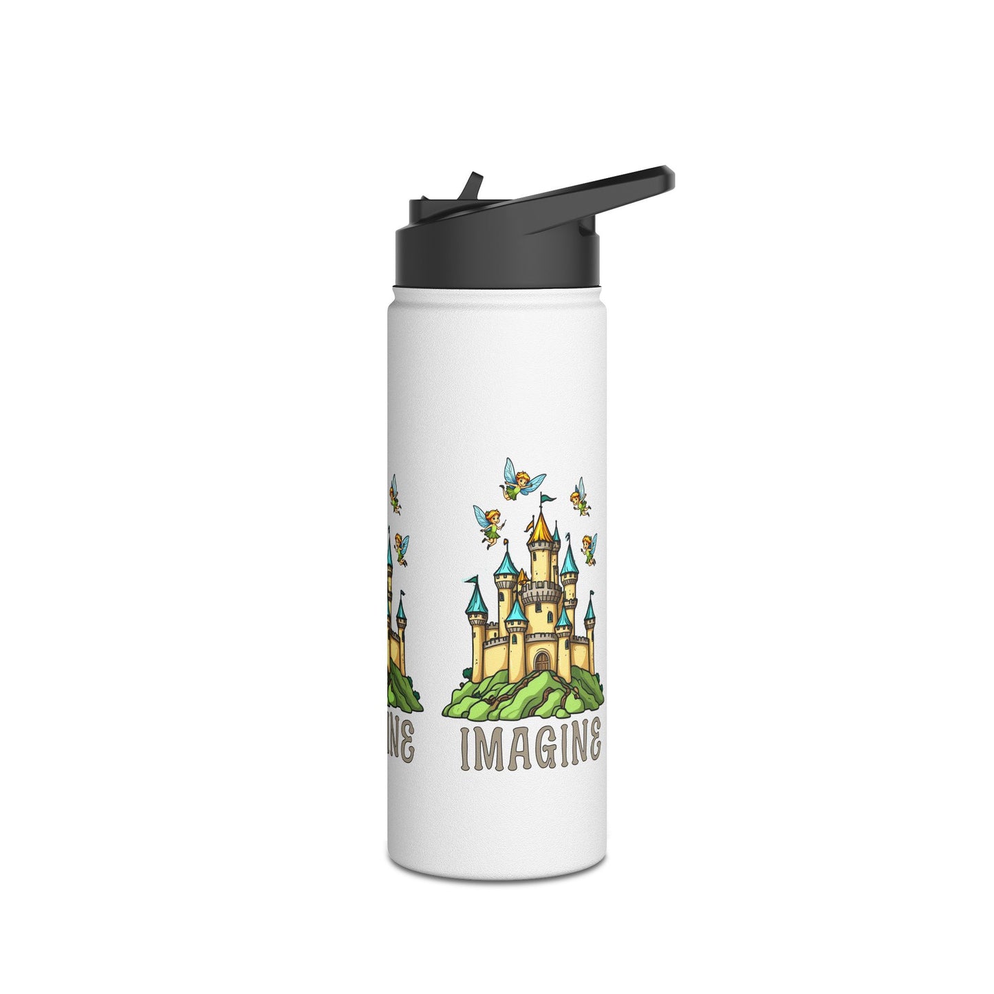 Water Bottle - Whimsical Fairies Flying Above Castle - IMAGINE