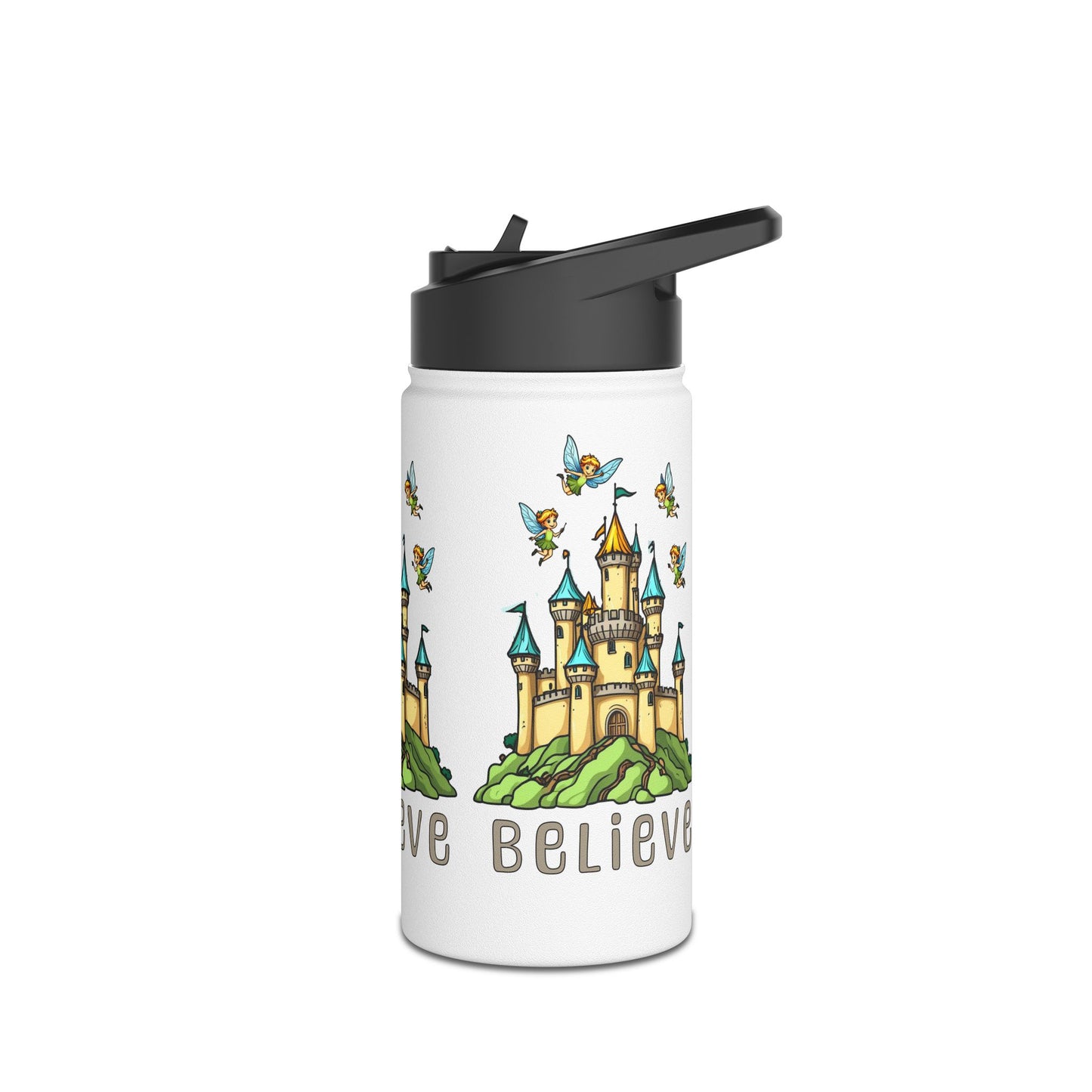 Copy of Water Bottle - Whimsical Fairies Flying Above Castle - BELIEVE