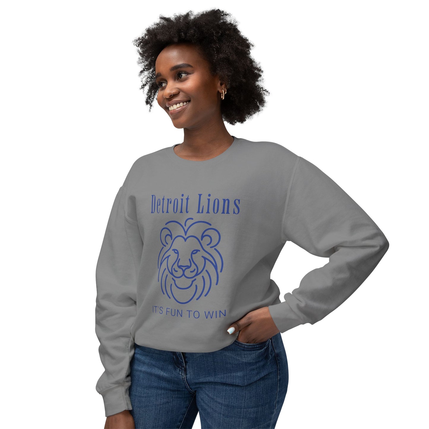 Unisex Sweatshirt features a quote, "Detroit Lions, It's Fun to Win"