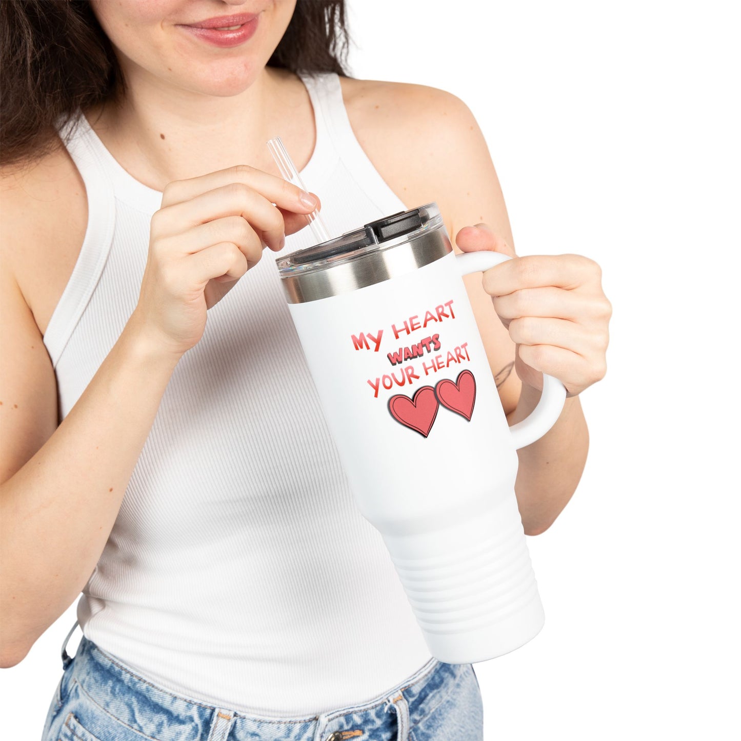Valentines Insulated Travel Mug "My Heart Wants What Your Heart Wants!"
