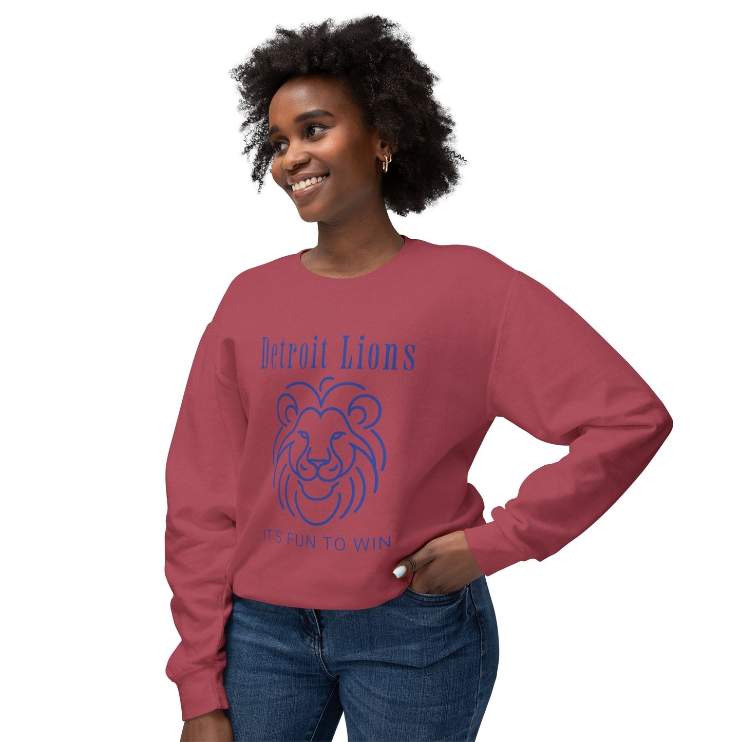 Unisex Sweatshirt features a quote, "Detroit Lions, It's Fun to Win"