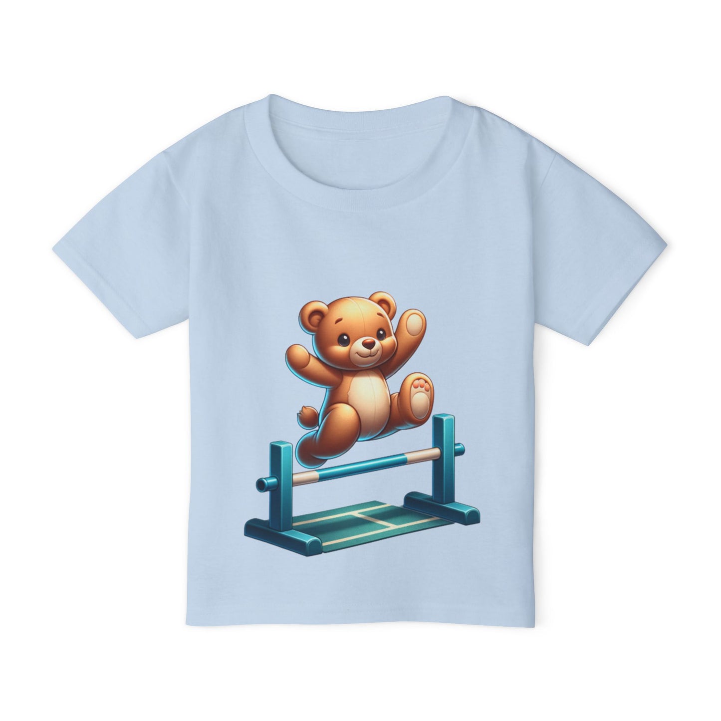 Teddy bear Jumping Hurdles, Heavy Cotton™ Toddler T-shirt, olympics, child, sports, track and field, many color choices, boy, girl