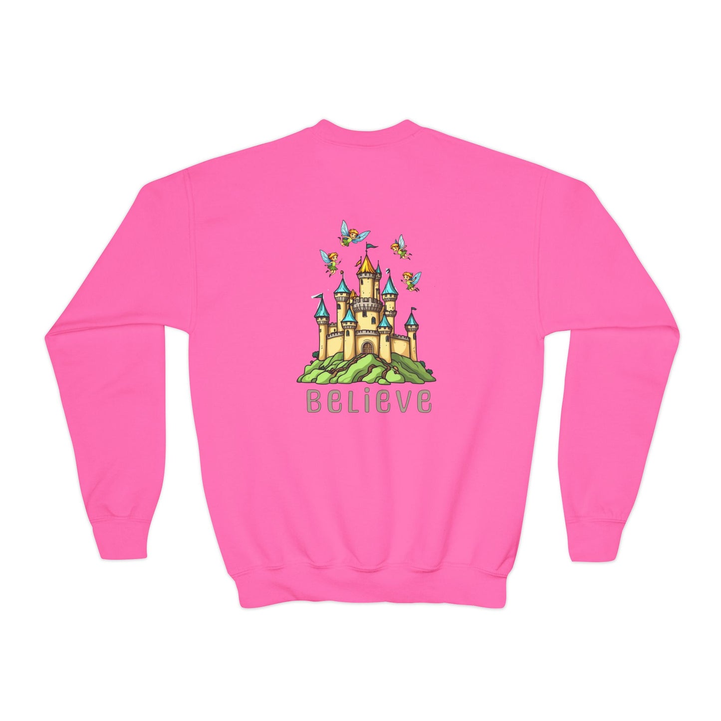 Youth Crewneck Sweatshirt - Fantasy Castle 'BELIEVE' Design
