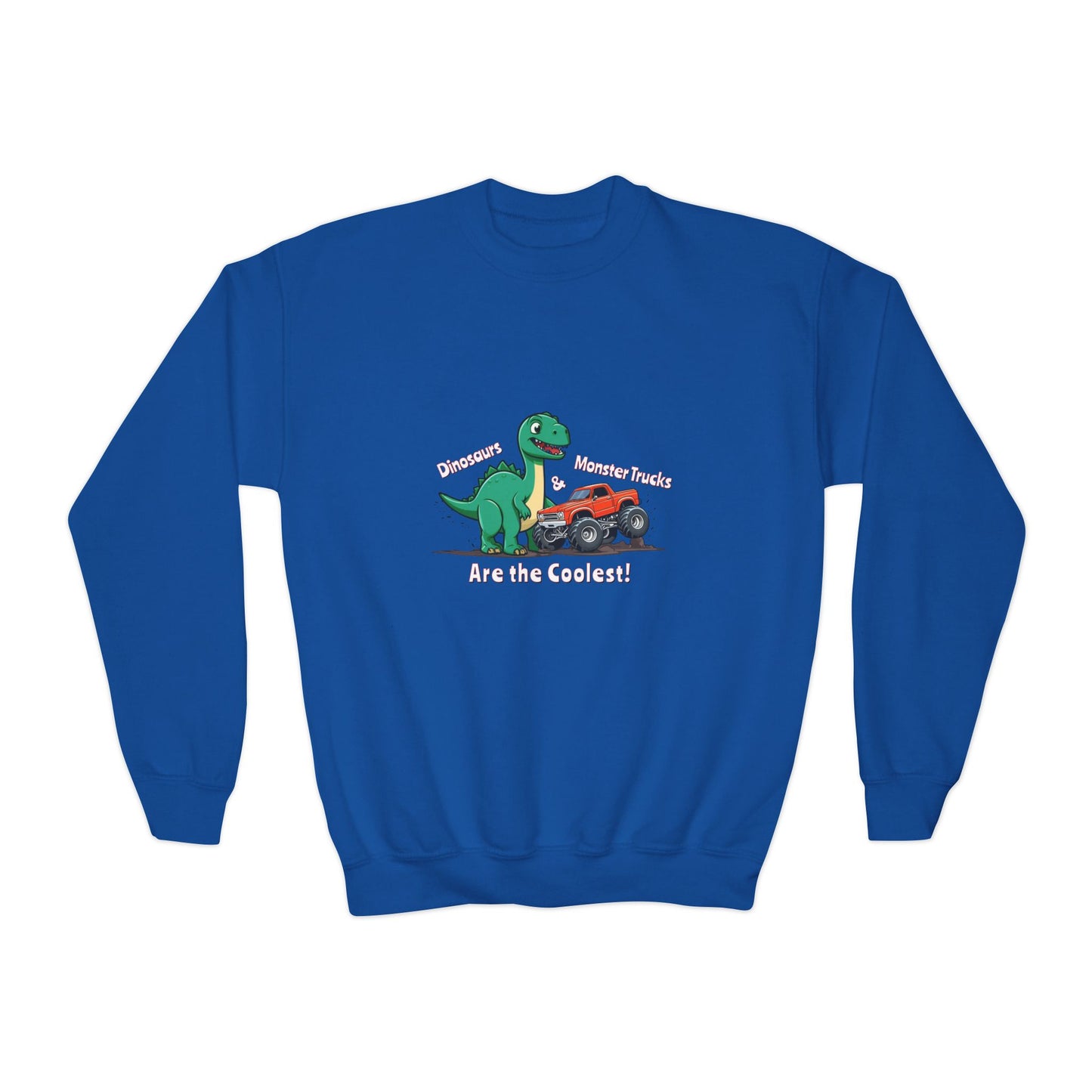 Dinosaurs & Monster Trucks Are the Coolest Youth Crewneck Sweatshirt