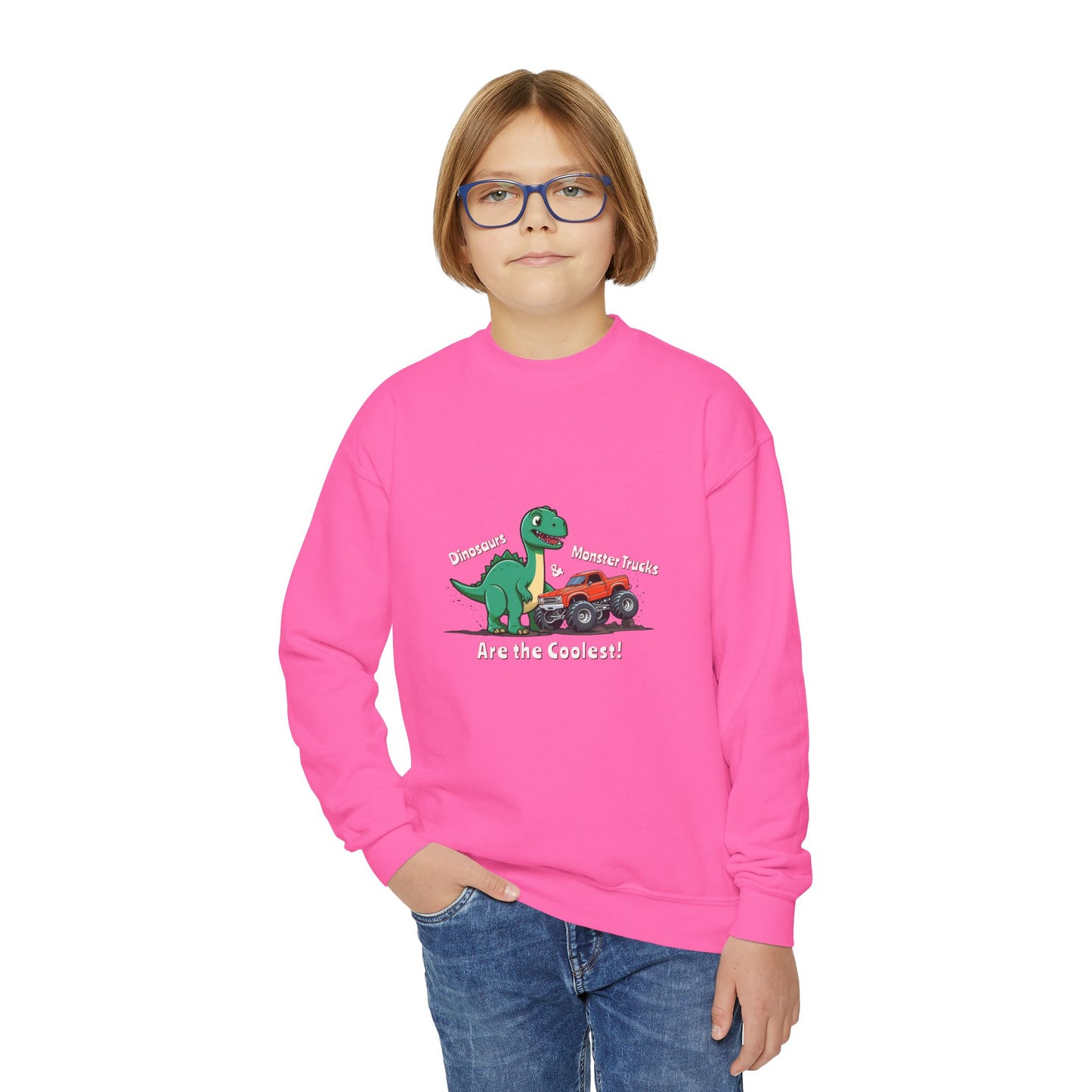 Dinosaurs & Monster Trucks Are the Coolest Youth Crewneck Sweatshirt