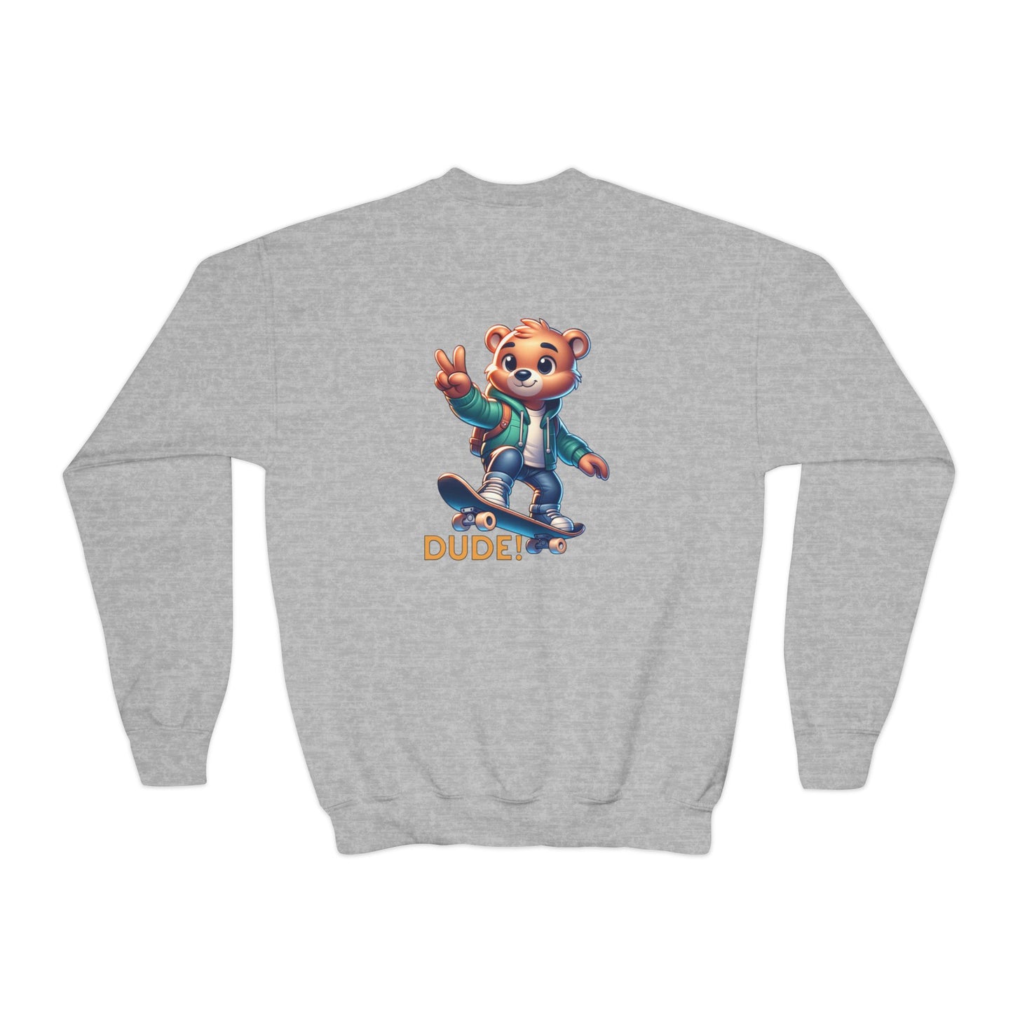 Bear Skateboard Youth Crewneck Sweatshirt with 'DUDE'