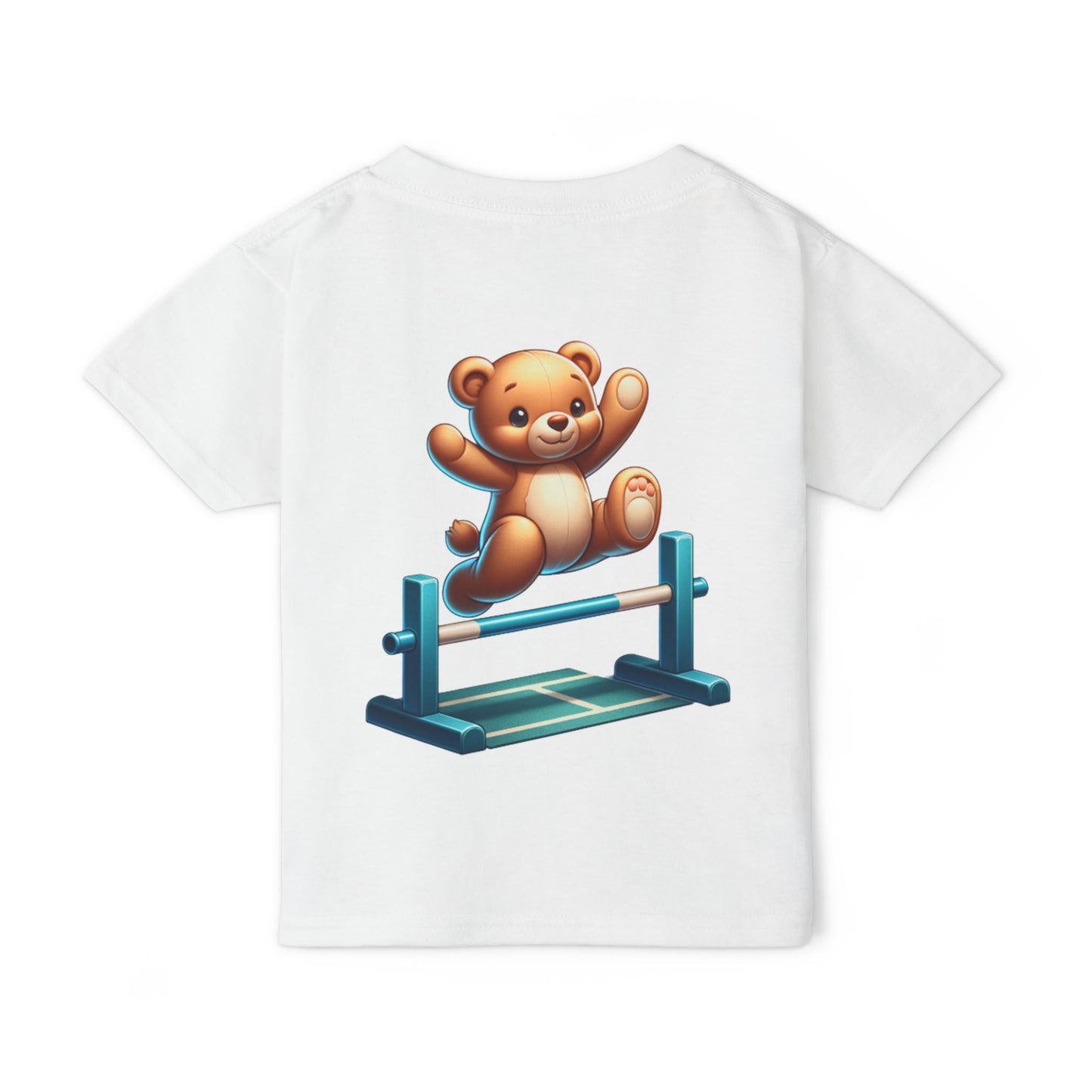 Teddy bear Jumping Hurdles, Heavy Cotton™ Toddler T-shirt, olympics, child, sports, track and field, many color choices, boy, girl