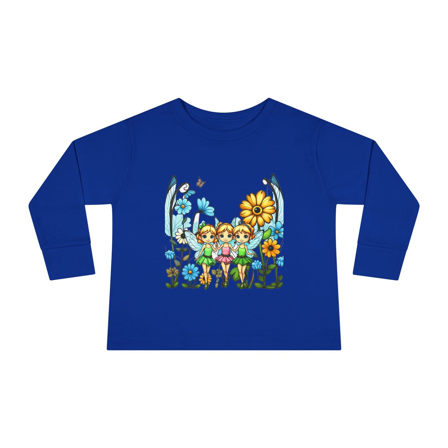 Toddler Long Sleeve Tee – Cute Happy Fairies in a Flower Garden Design"