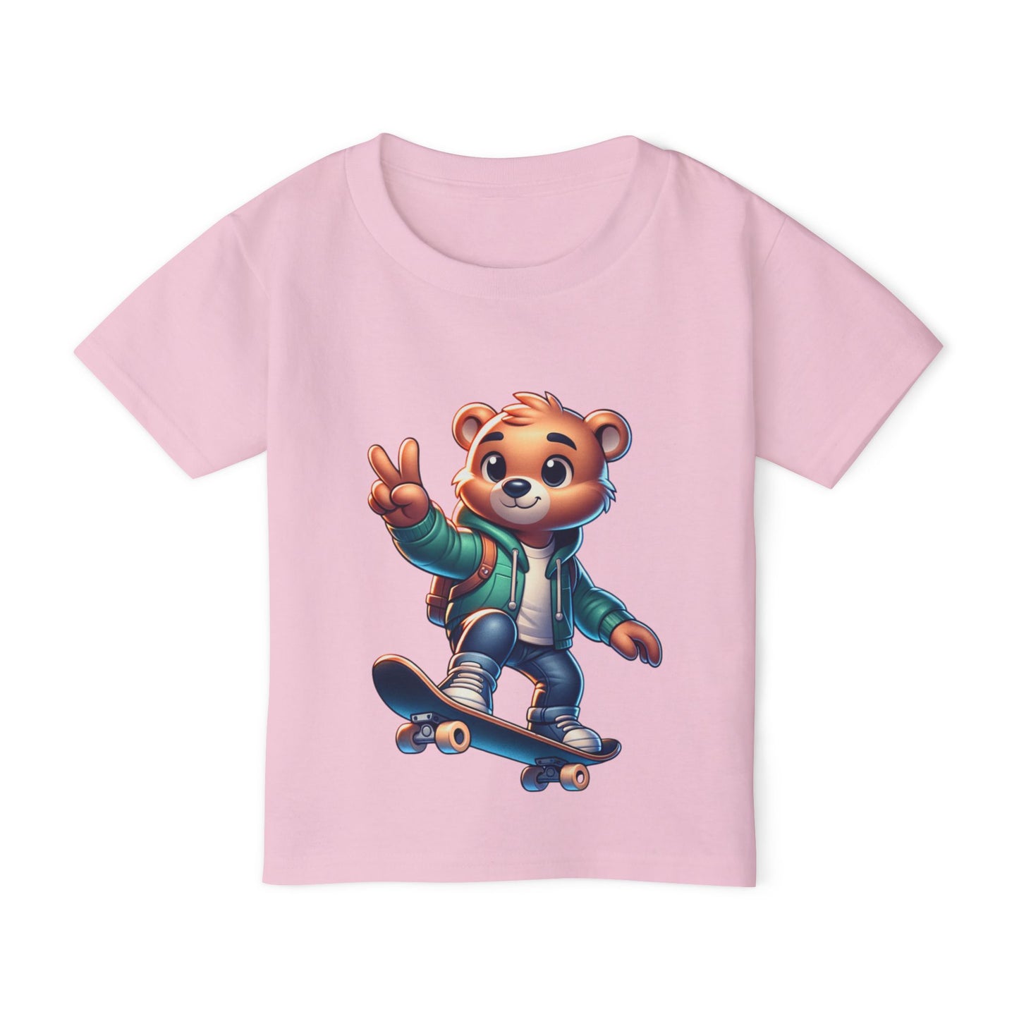 Bear Skateboarding toddler T-Shirt - Peace Sign Graphic TeeHeavy Cottonâ„¢ Toddler T-shirt, teenage bear riding a skateboard, many colors, olympics, sports, cartoon style