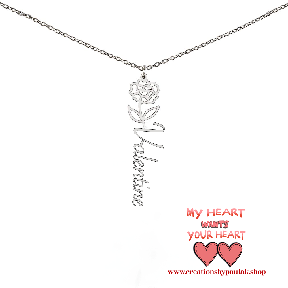 "Elegant Personalized Name Necklace with Flower Accent – Custom Jewelry"-try VALENTINE