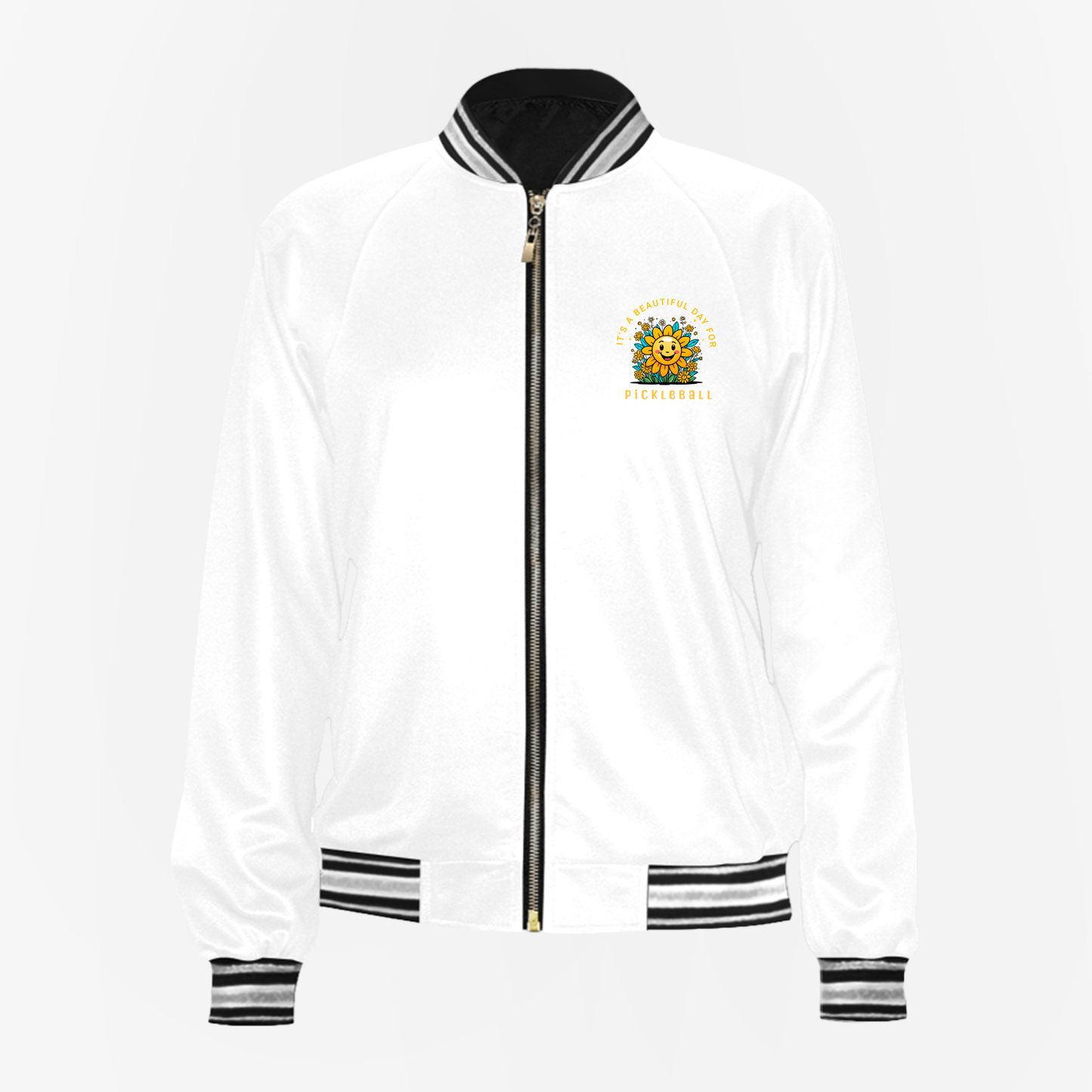 Varsity Jacket - Happy Sun and Flowers 'It's a Beautiful Day for Pickleball'