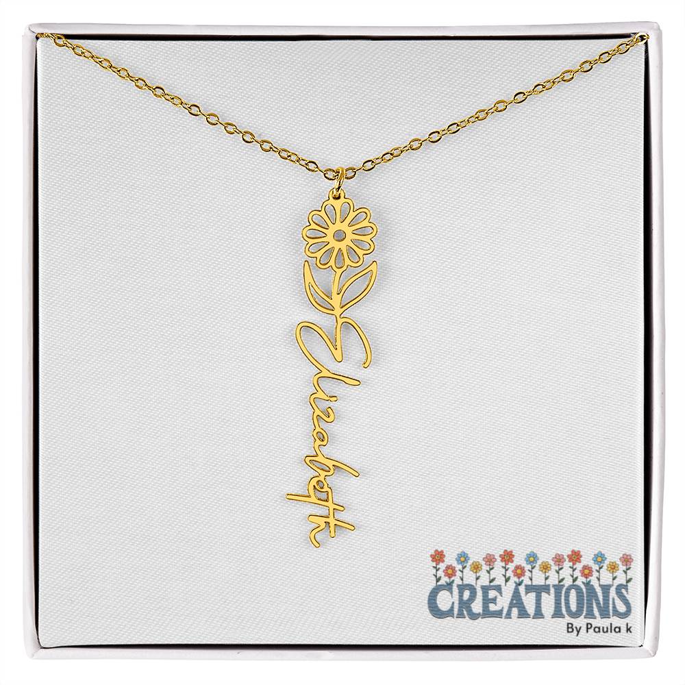 "Elegant Personalized Name Necklace with Flower Accent – Custom Jewelry"-try VALENTINE