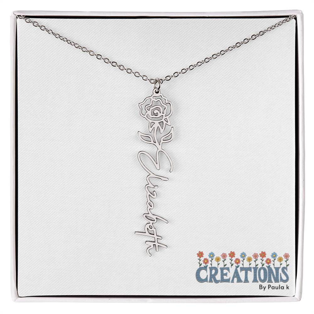 "Elegant Personalized Name Necklace with Flower Accent – Custom Jewelry"-try VALENTINE