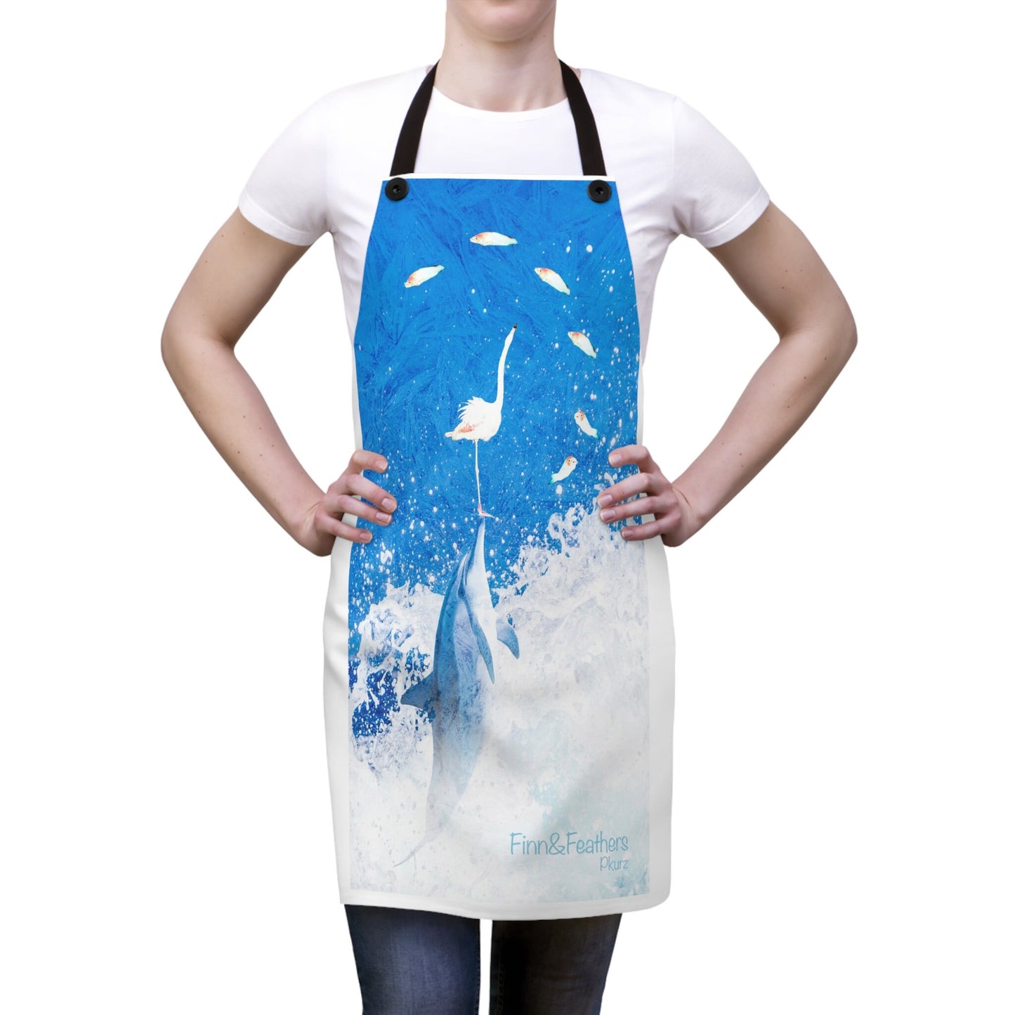 Finn & Feathers Apron, Dolphin, flamingo, chef, baker, cook, bbq, grille, picnic, camp, gift,