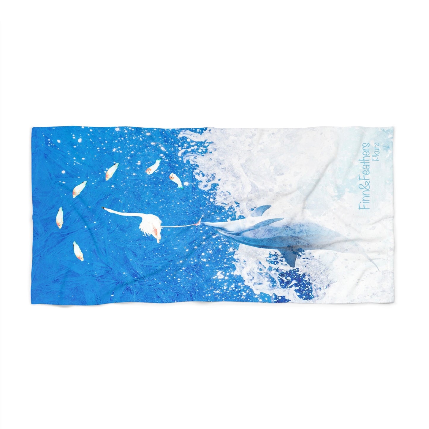 Beach Towel, Finn & Feathers watching flying fish, dolphin, flamingo, ocean, fish, sailing, pool, water sports