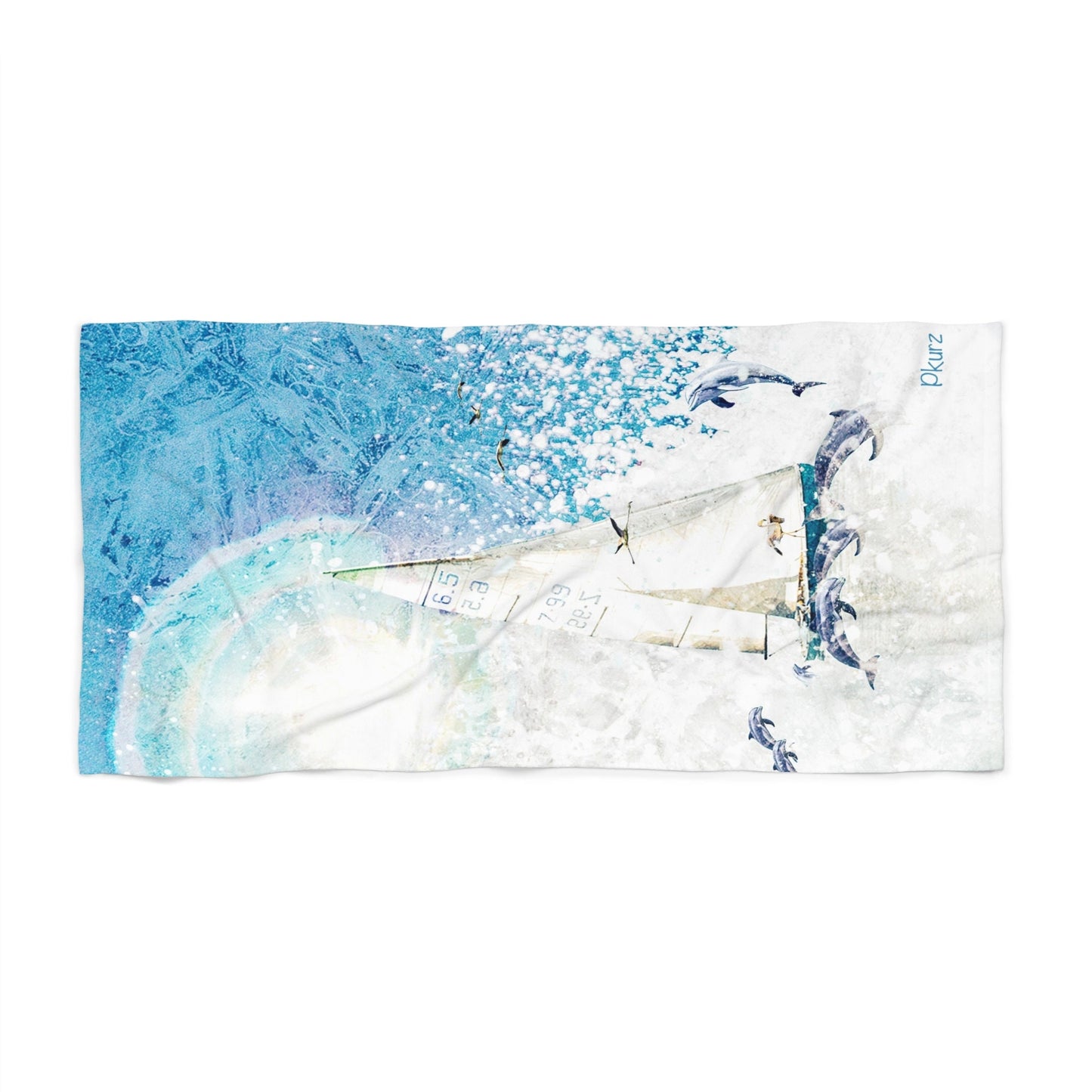 Dolphin and Flamingo Beach Towel - Whimsical Coastal Decor, Finn & Feathers, pool, beach, home, vacation, gift, dolphin, flamingo, airbnb