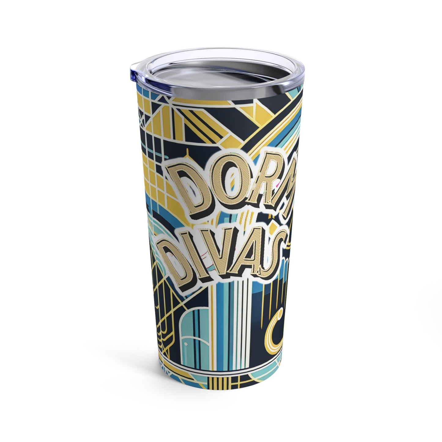 Dorm Divas Empowerment Tumbler with Gold Cat - Art Deco College Student Gift, Tumbler 20oz